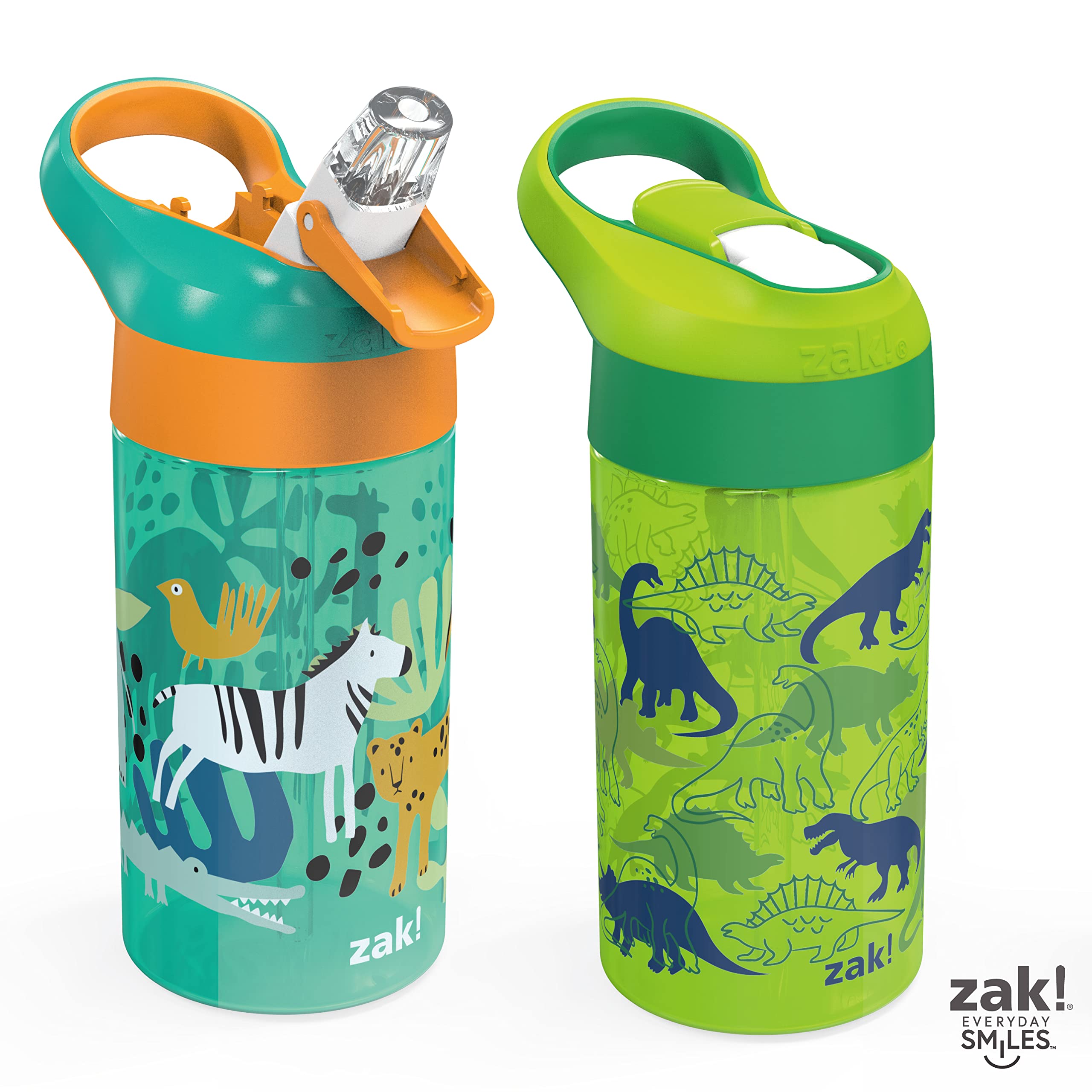 Zak Designs 16oz Riverside Kids Water Bottle with Spout Cover and Built-in Carrying Loop, Made of Durable Plastic, Leak-Proof Design for Travel (Unicorn & Shells, Pack of 2)