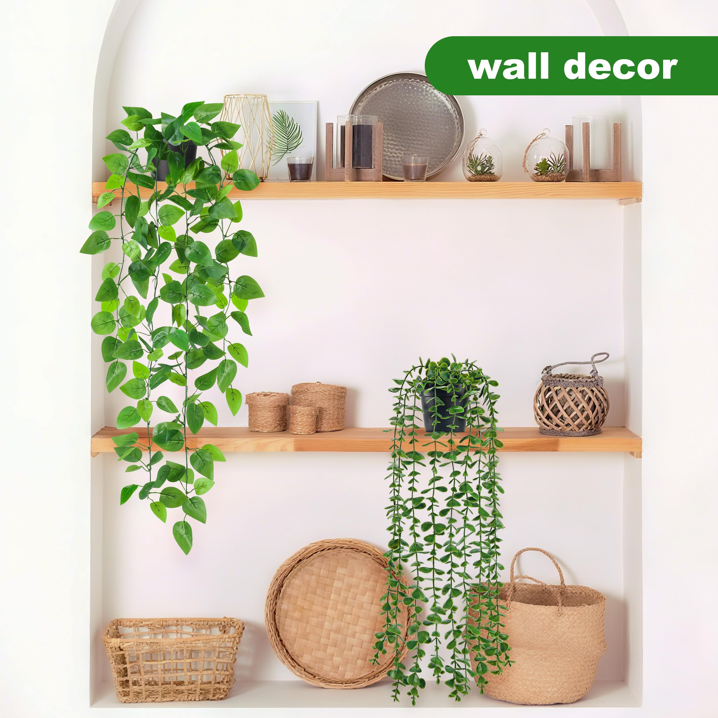 Der Rose 4Pcs Fake Plants Hanging Artificial Ivy Vine Faux Eucalyptus Hanging Plants, Boston Fern, String of Pearls for Living Room Bedroom Boho Wall Shelf Indoor Outdoor Decor