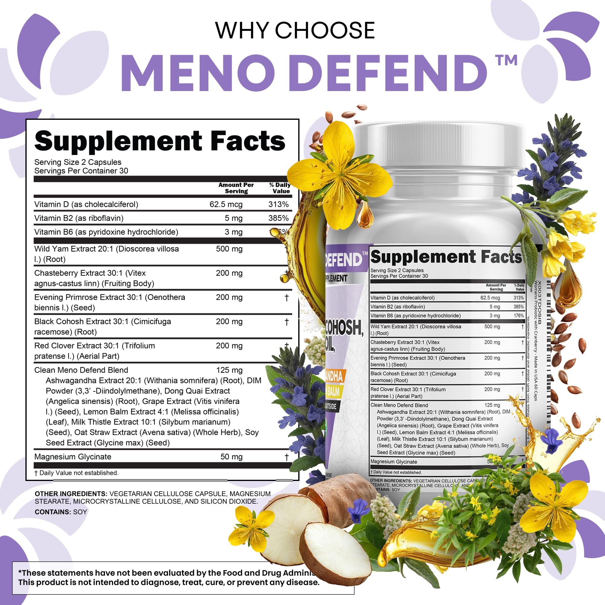 Clean Nutra Wild Yam Root Capsules with Red Clover Black Cohosh Evening Primrose Oil Chasteberry Dong Quai DIM Ashwagandha Grape Seed Extract Milk Thistle Lemon Balm and more Hormone Balance For Women