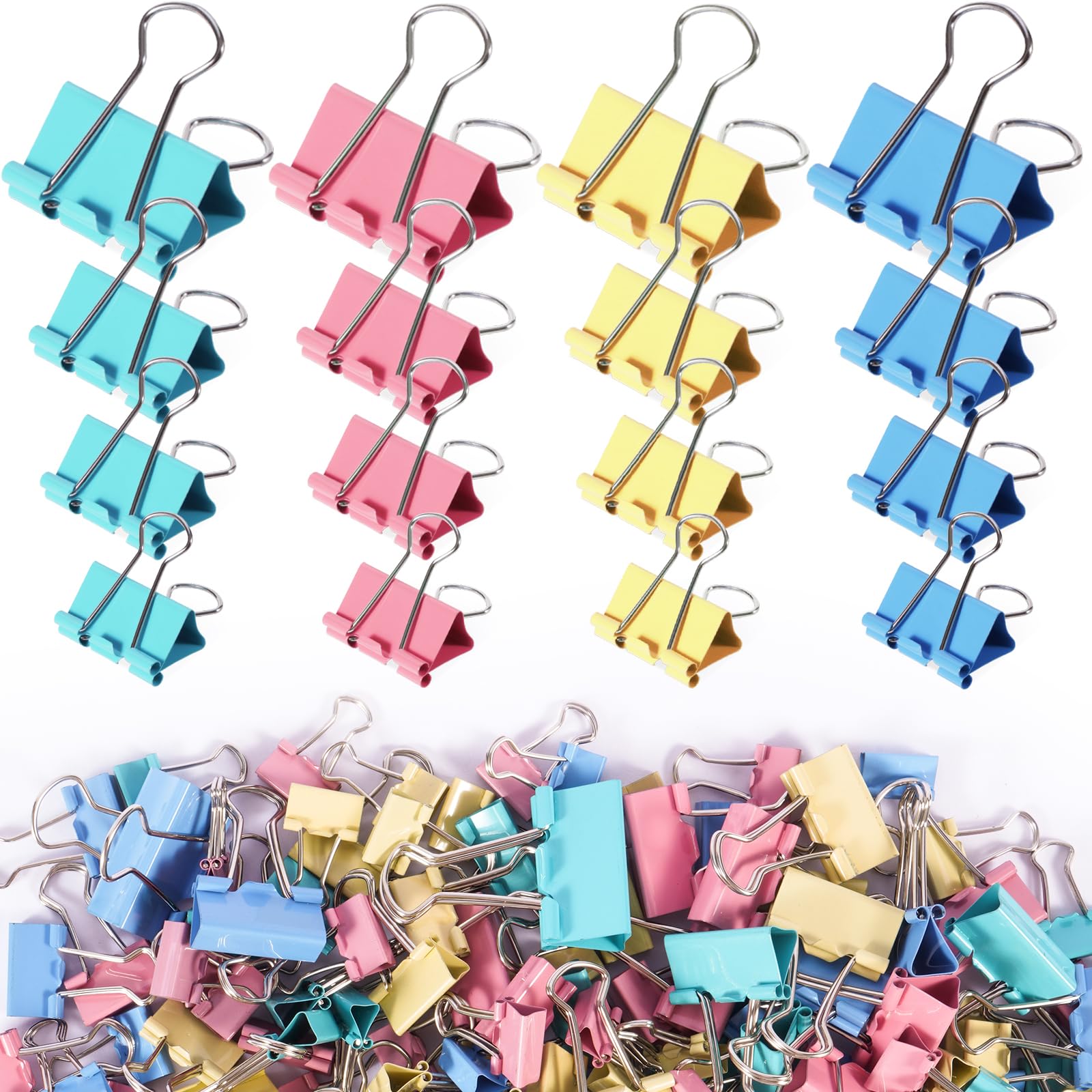 122 Pack Binder Clips, Binder Clips Assorted Sizes, Medium Small Mini and Micro, Paper Clamps Paper Clips Colored Binder Clips Office Supplies