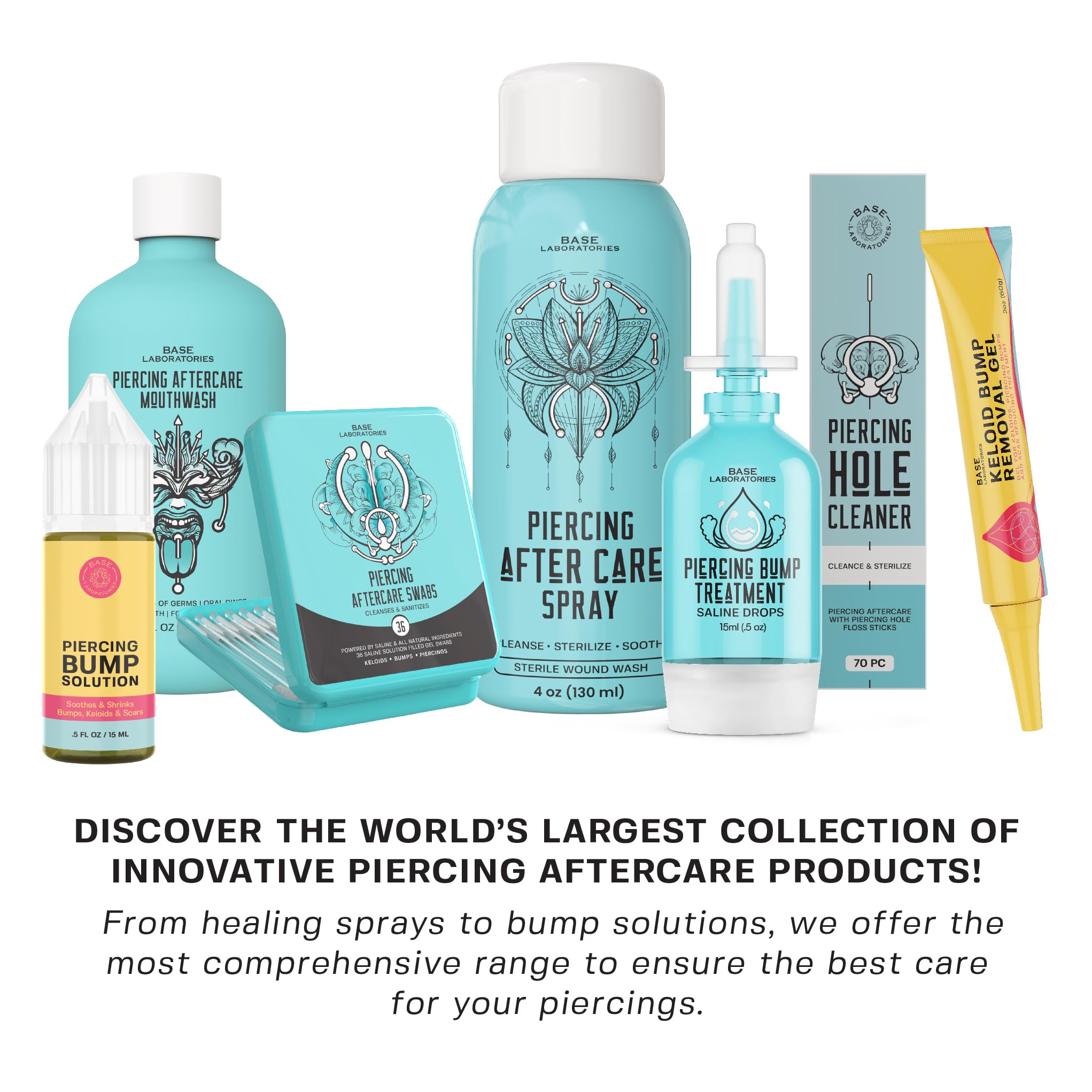 BASE LABORATORIES Piercing Aftercare Spray 4oz | Saline Spray for Piercings | Ear Piercing Cleaner Spray | Saline Solution for Piercings | Piercing & Keloid Bump Removal for Ears, Belly Nose Piercings