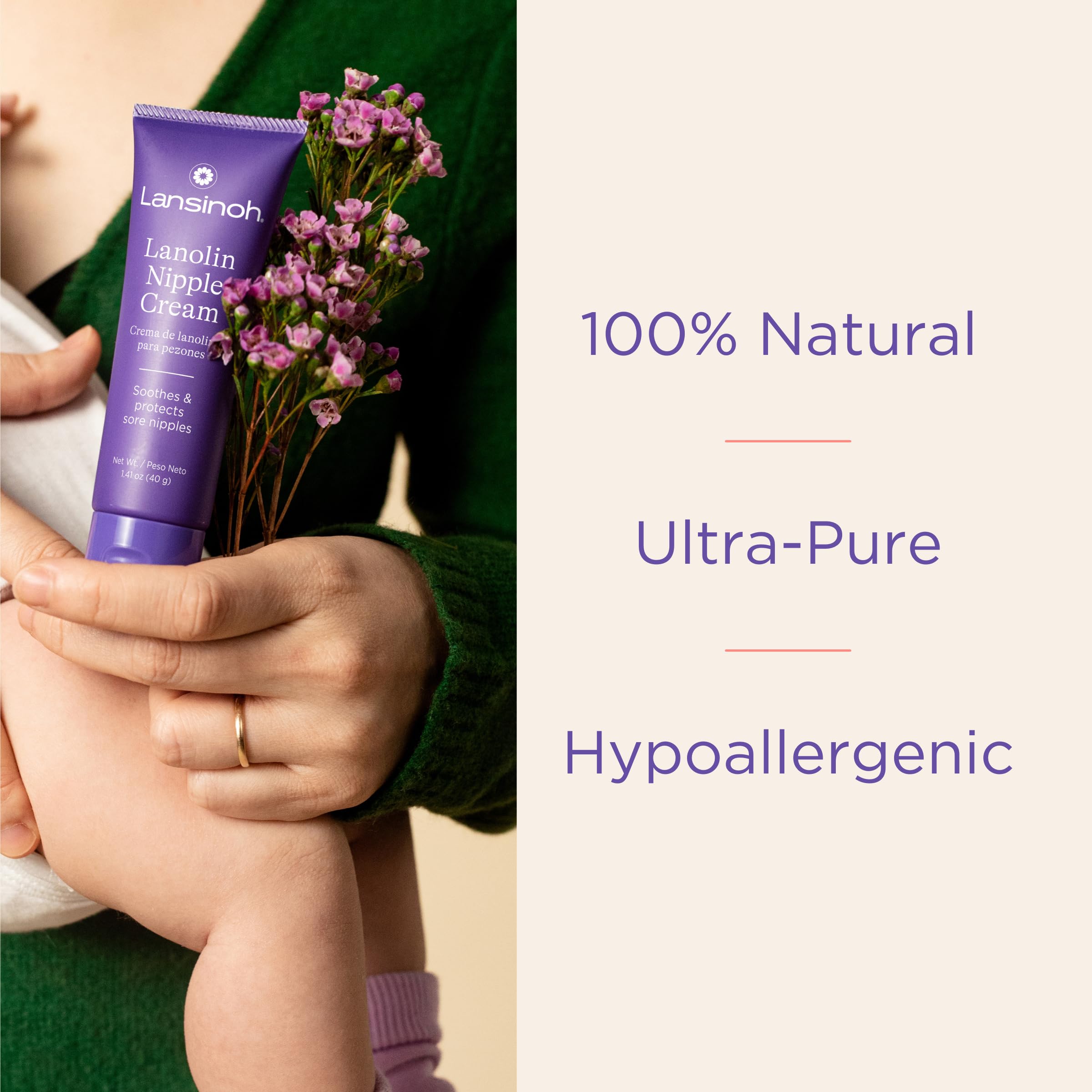 Lansinoh Lanolin Nipple Cream Safe for Breastfeeding Baby, 100% Natural Nipple Butter for Mom, Breastfeeding Essentials, 1.41 Ounces