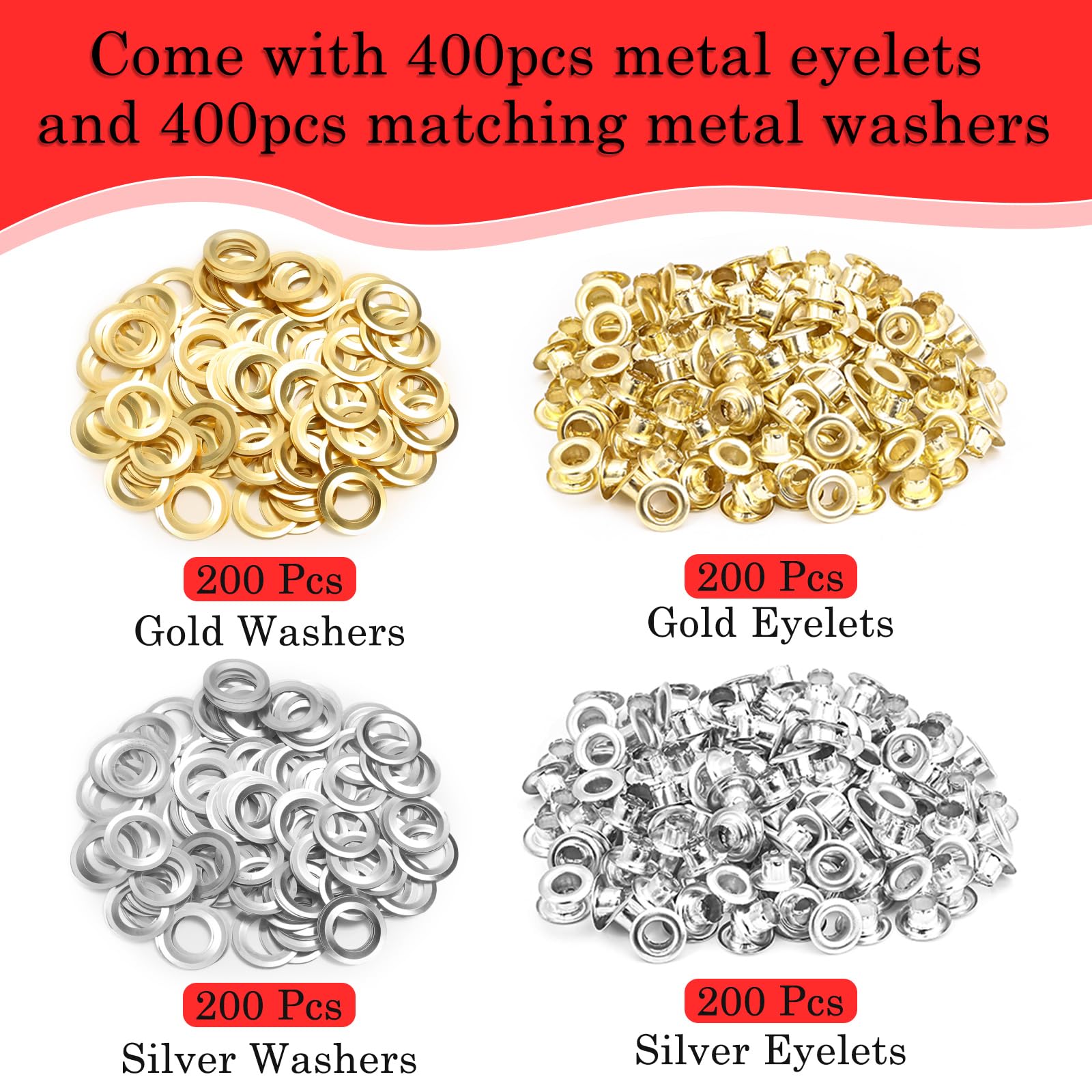 803Pcs Grommet Eyelet Pliers Kit, 1/4 Inch 6mm(Inside Diameter) Grommet Tool Kit with 800 Metal Eyelets with Washers in Gold and Silver, Eyelet Grommet Hand Press kit for Leather/Belt/Shoes/Crafts