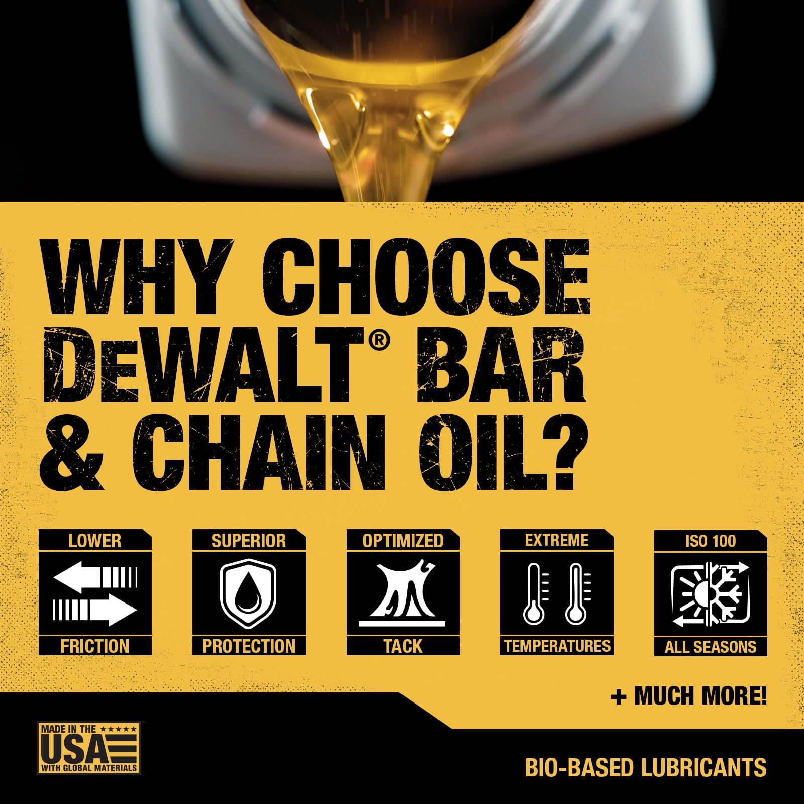 DEWALT – Biodegradable Bar & Chain Oil – Green, Eco-Friendly, Non-Toxic Professional Bar & Chainsaw Lubricant – Ultraclean All-Season Oil for Gas, Electric Saw, and Pole Saw, 16 oz