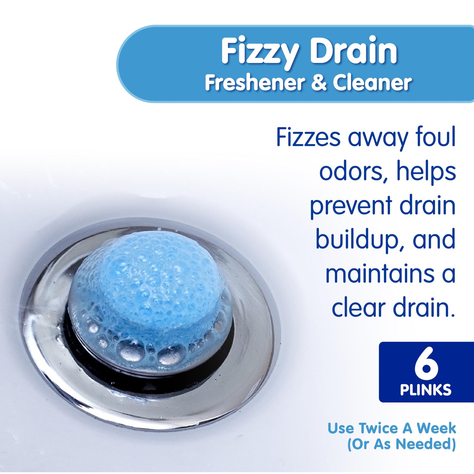 Plink Fizzy Drain Freshener and Cleaner, Prevents Clogs and Removes Odors in Household Sinks, Lemon Scent, 6-Pack