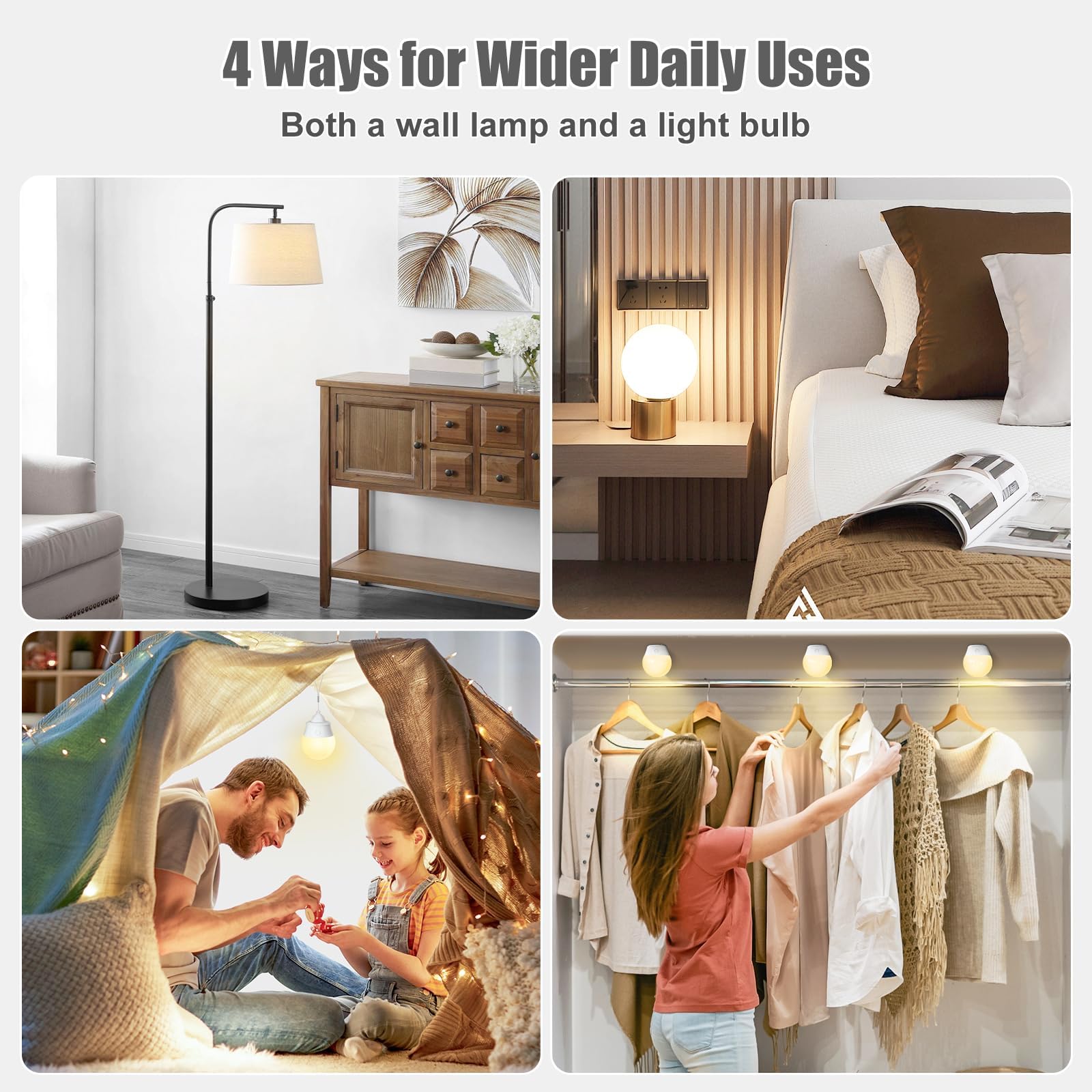 Brightown E26 Rechargeable Light Bulb with Remote and Timer, Battery Backup Bulb for Sconces and Lamps, Magnetic Bulbs for Non-Hardwired Fixture, 3 Color Temperatures + 9 RGB Colors, Dimmable, 2 Pack