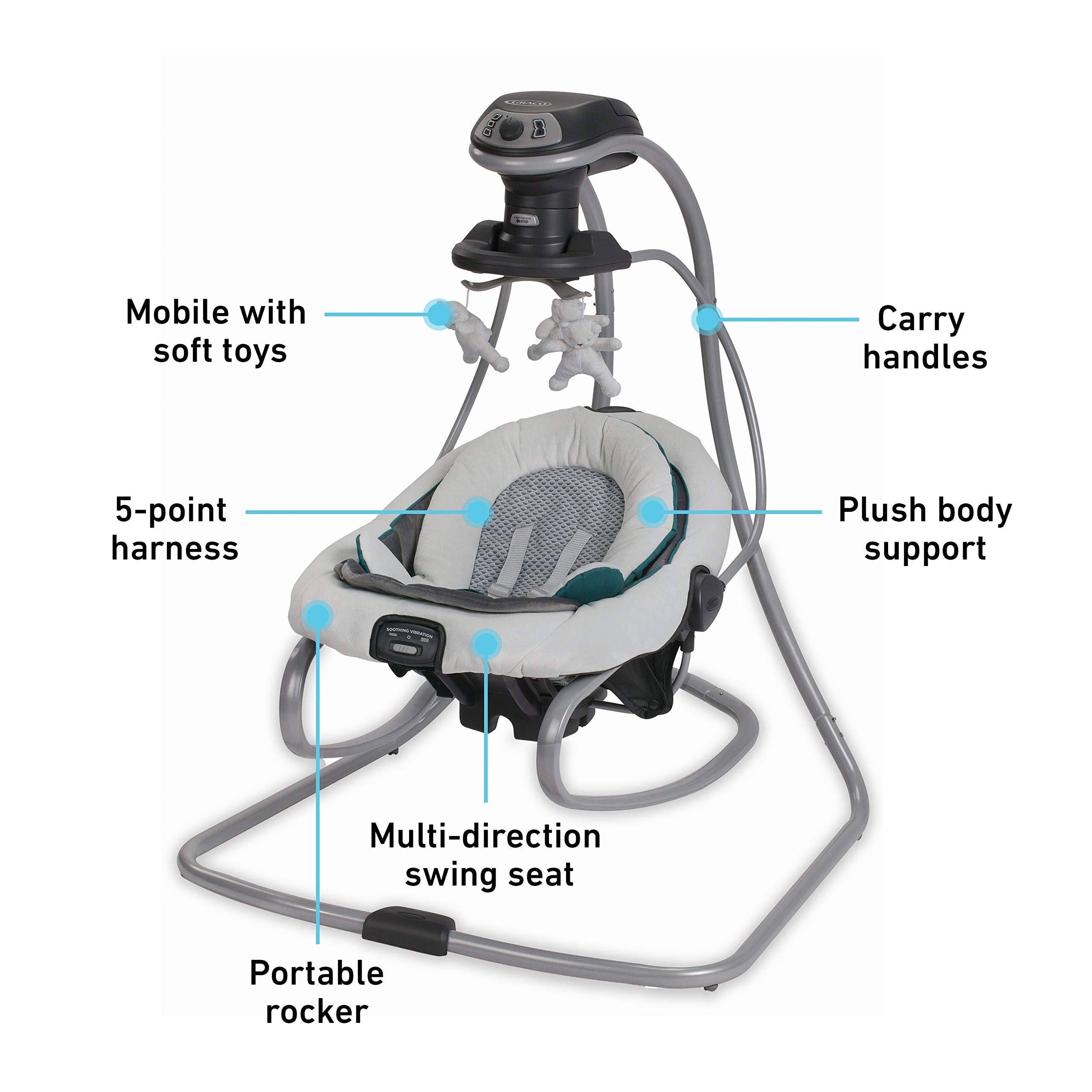 Graco DuetSoothe Swing and Rocker with Removable Swing Seat and 6 Swinging Speeds for Toddler Swing Seat and Swing Chair