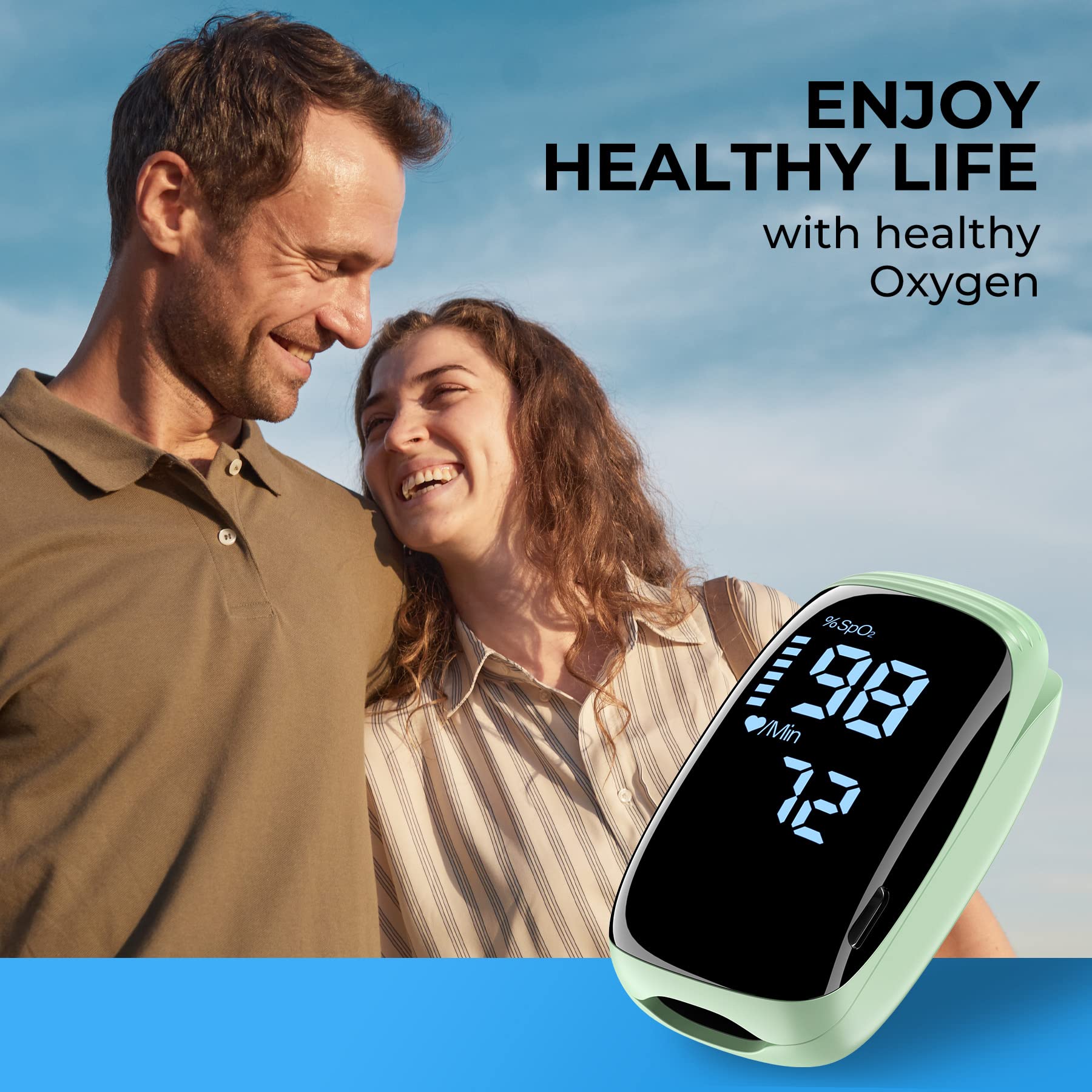 Finger Pulse Oximeter, Fingertip Blood Oxygen Saturation with Pulse Monitor Rechargeable, Accurate Spo2 Reading for Home, Outdoor Sports，Green