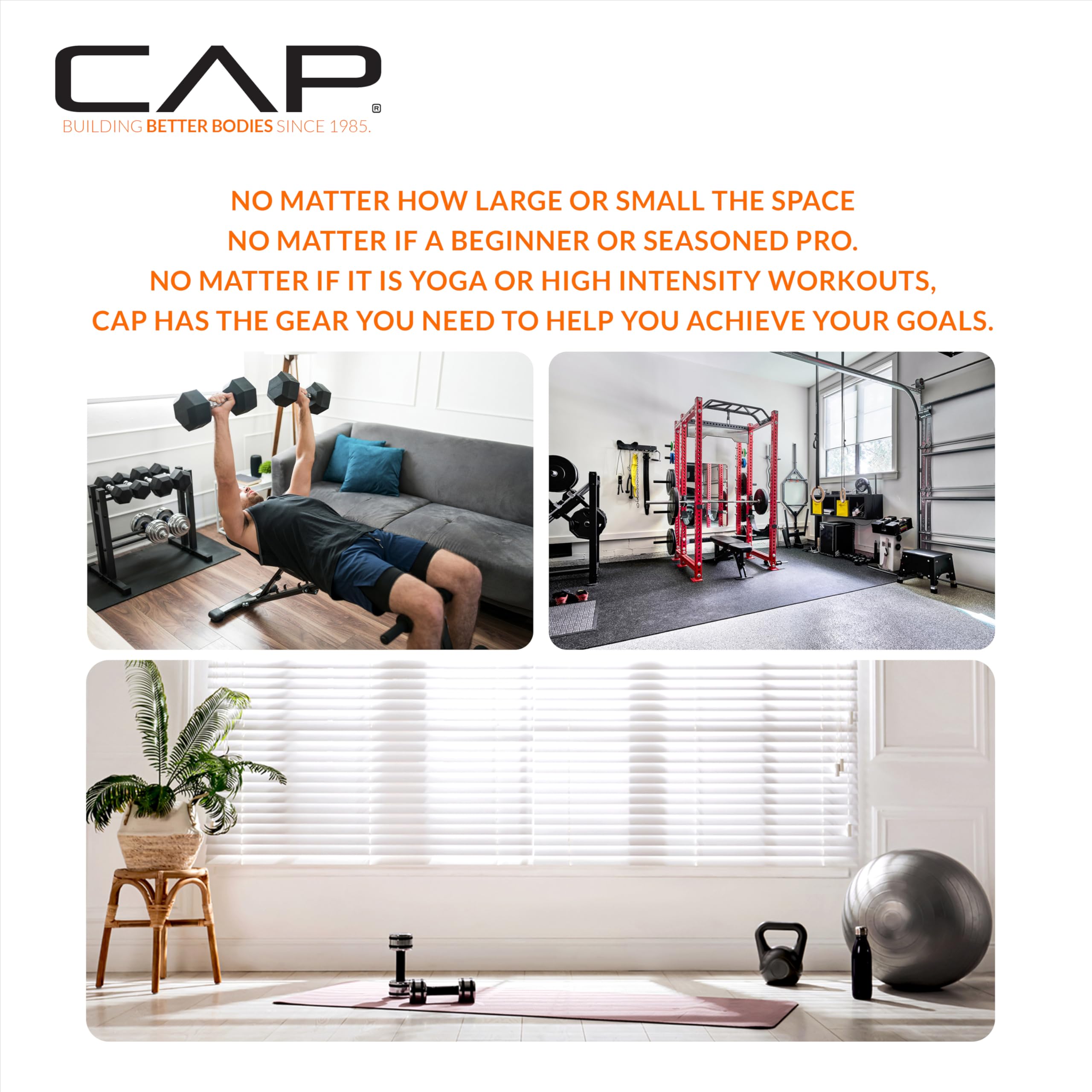 CAP Barbell 150 LB beschichtetes Hex-Hantel-Set mit vertikalem Rack, Schwarz