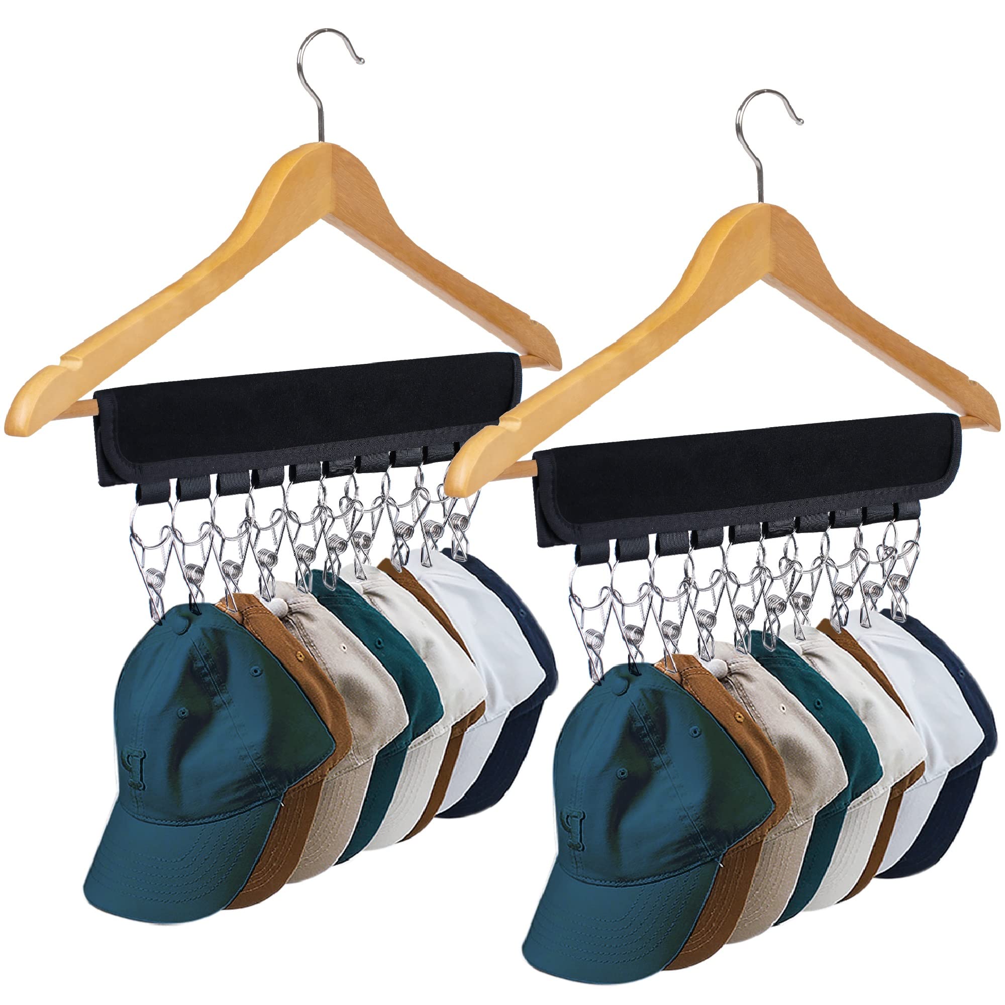 Hat Rack for Baseball Caps Hat Organizer Holder for Hanger & Room Closet Display, 2Pack 10 Hat Storage Clips for Hang Ball Caps Beanie, for Men Gift, Not Including Hangers & Hats (2PC Black)