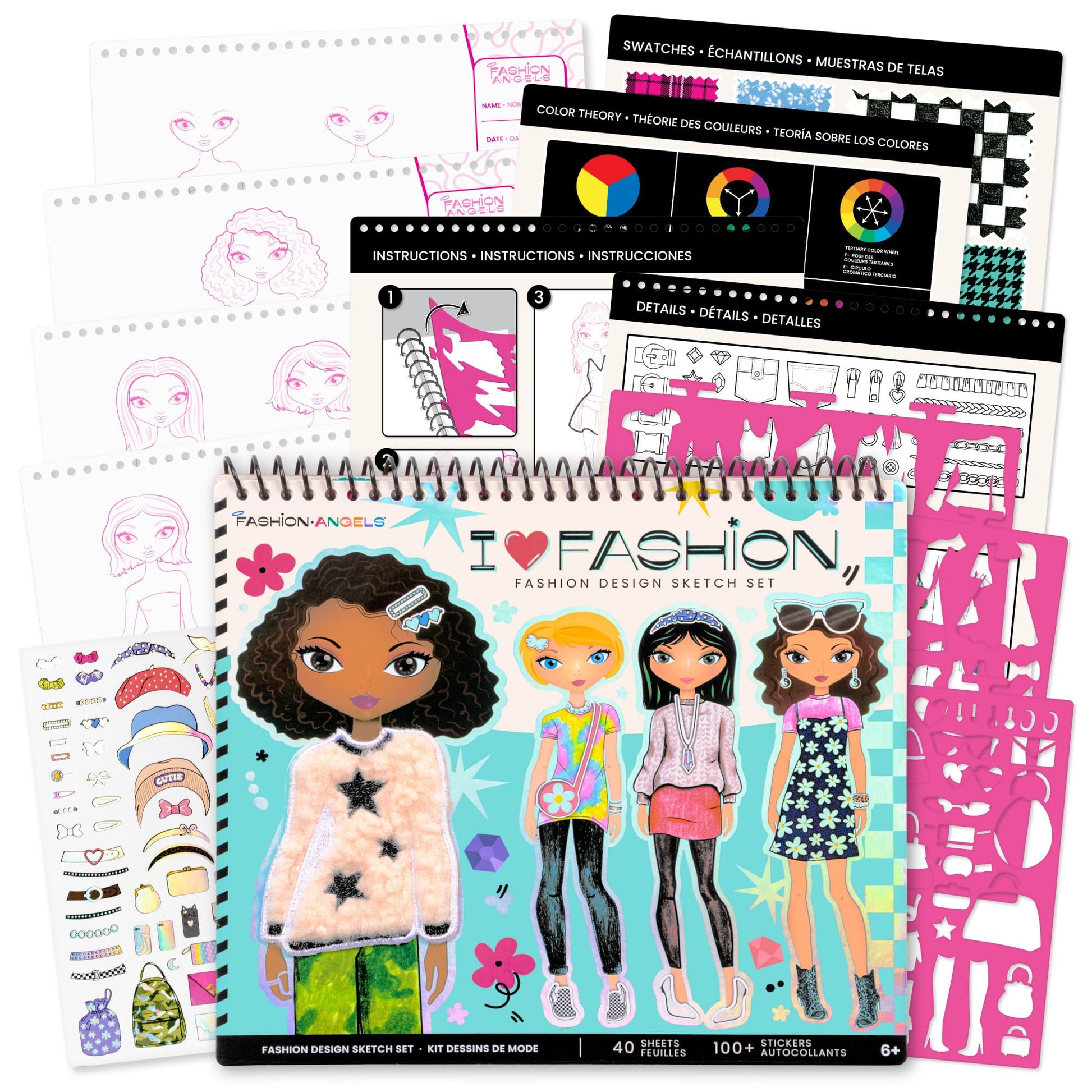 Fashion Angels I Love Fashion Sketch Portfolio, Includes Sketch Pad with Stencils & Stickers, Fashion Design Sketch Book for Girls, Ideal Drawing Kit for Kids