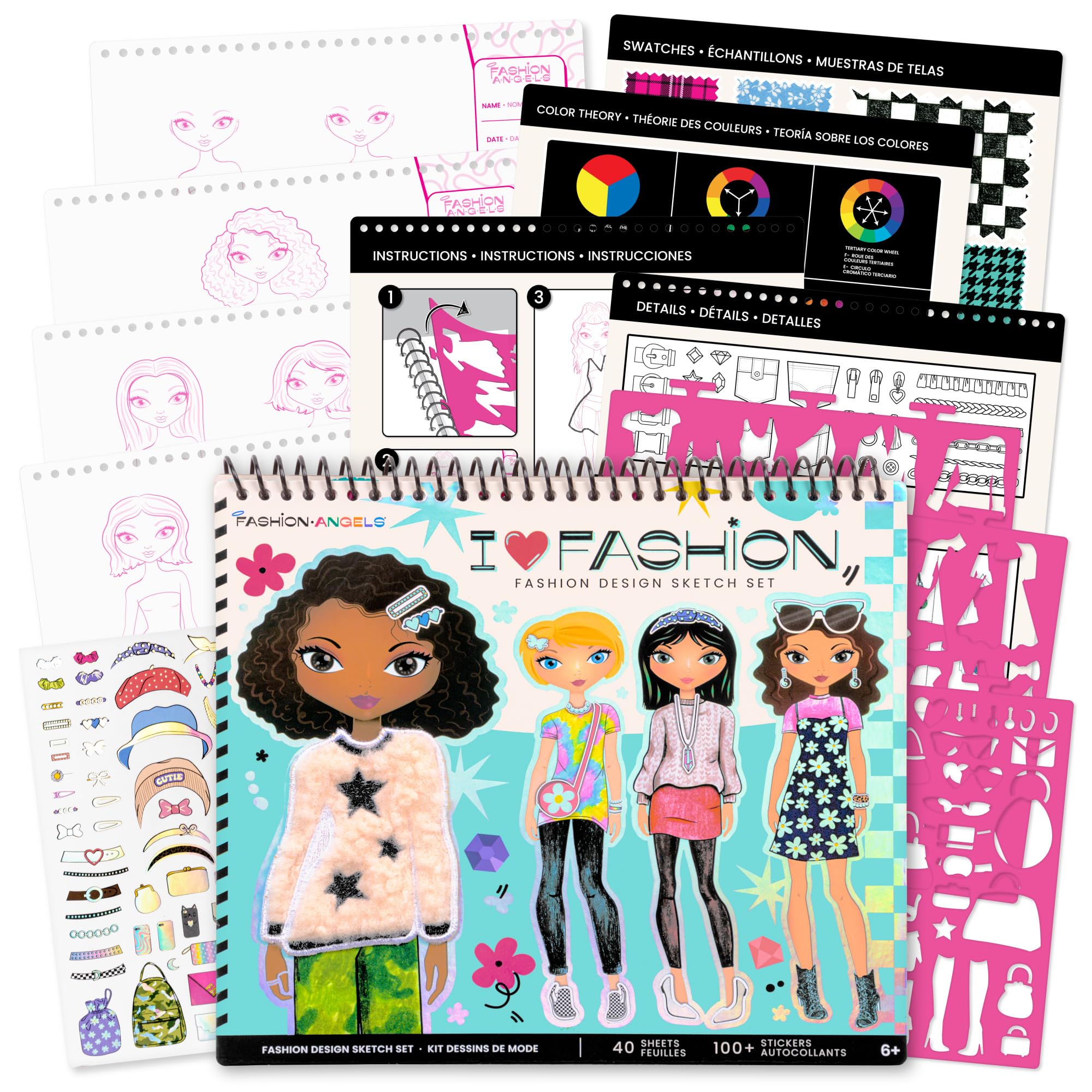 Fashion Angels I Love Fashion Sketch Portfolio, Includes Sketch Pad with Stencils & Stickers, Fashion Design Sketch Book for Girls, Ideal Drawing Kit for Kids