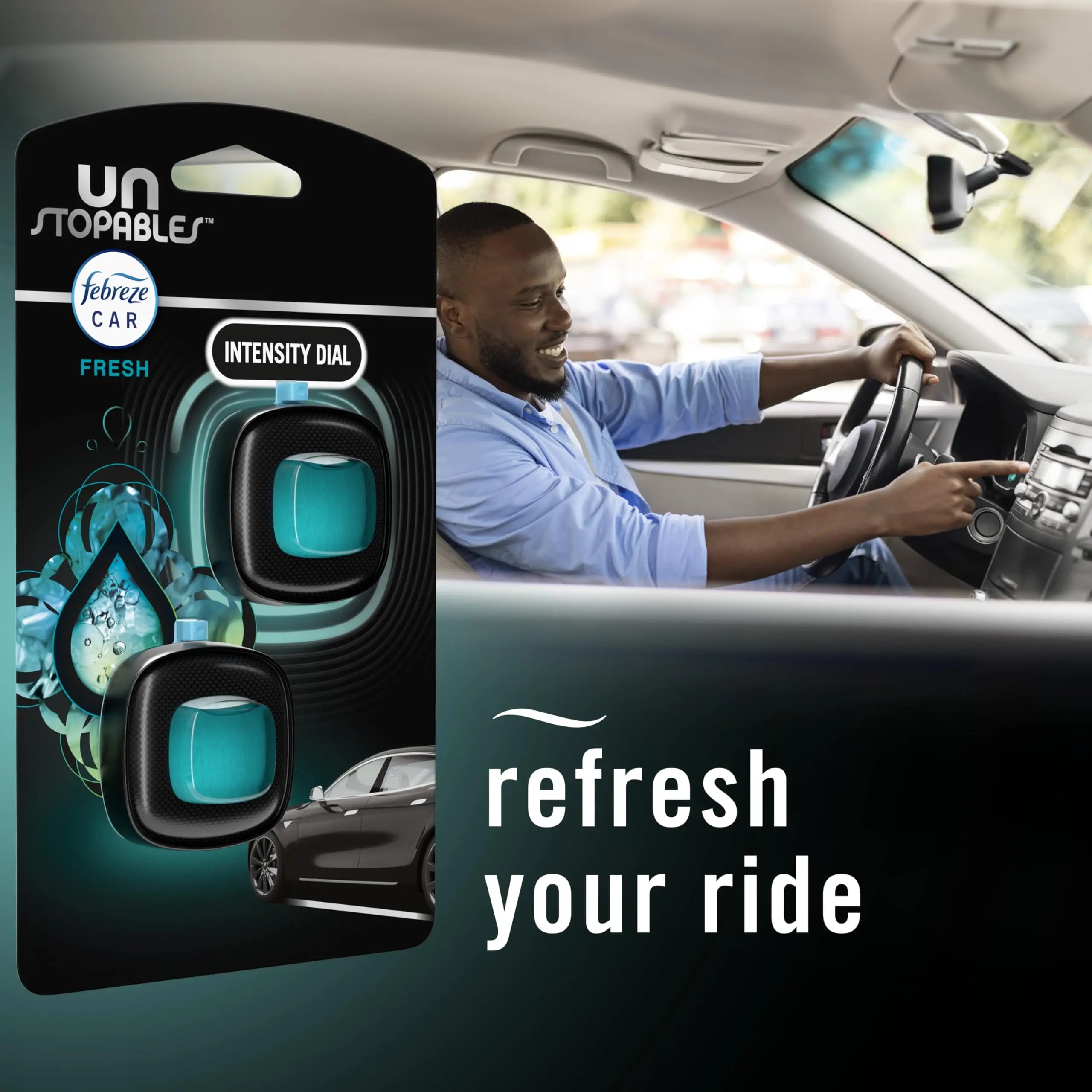 Febreze Unstopables Car Odor-Fighting Car Freshener Vent Clip Fresh Scent, .07 oz. Car Vent Clip, Pack of 4 (Packaging may vary)