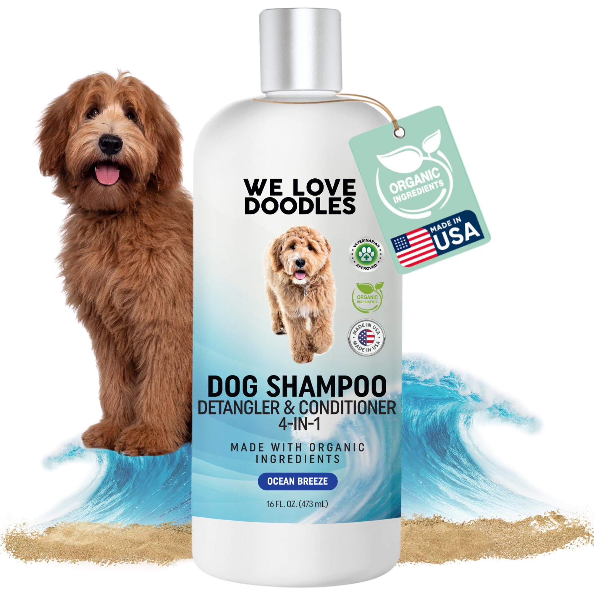 USDA Organic Dog Shampoo, Conditioner & Detangler - Best Shampoo for Goldendoodles, Poodles & Doodles - for Matted Pet Hair - Sensitive Skin Shampoo for Puppies - Made in The USA, 16OZ (Lavender)