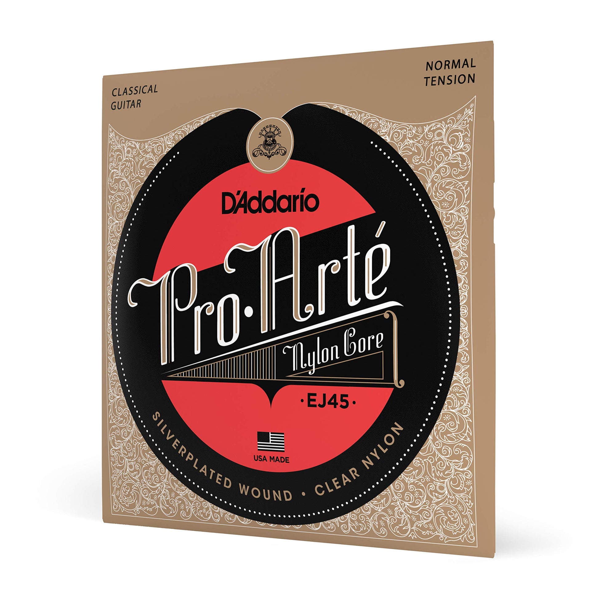 D'Addario Pro Arté Nylon Classical Guitar Strings, EJ45, Normal Tension, 6-String Set, Pack of 1