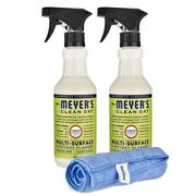 Mrs. Meyers Multi-Surface All Purpose Cleaner Set, Multi-Purpose Cleaner 2 Pack 16 oz. Lemon Verbena Spray and Cloth Set Bundle for Bathroom, Living Room or Bedroom,