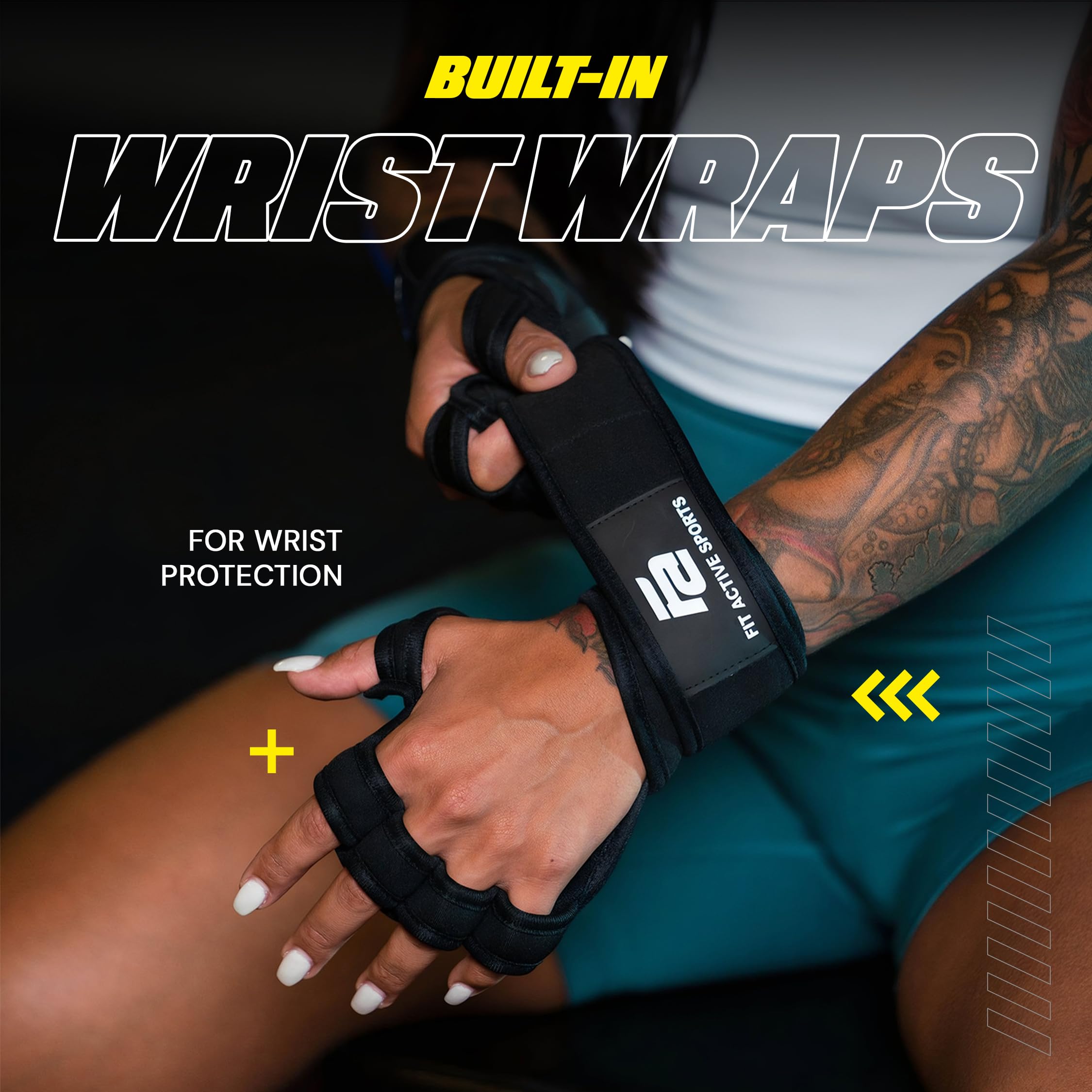 Fit Active Sports Weight Lifting Workout Gloves with Built-in Wrist Wraps for Men and Women - Great for Gym Fitness, Cross Training, Hand Support & Weightlifting