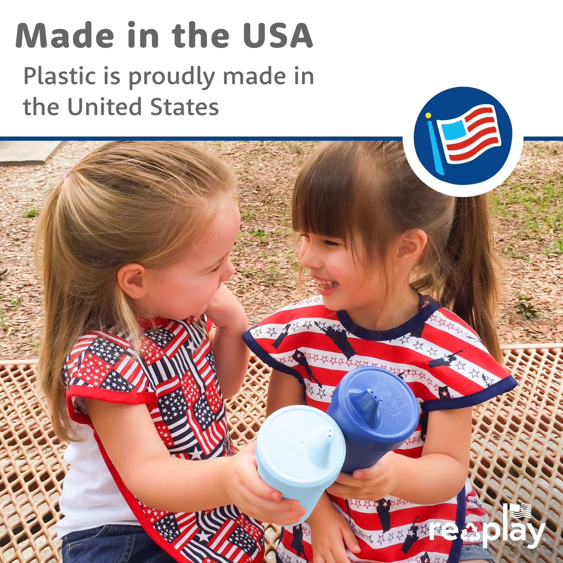 Re-Play Sippy Cups for Toddlers - 10 Oz. Reusable Spill Proof Cups for Kids, Dishwasher/Microwave Safe - Made in USA - Set of 4-3.13" x 6.25" - True Blue
