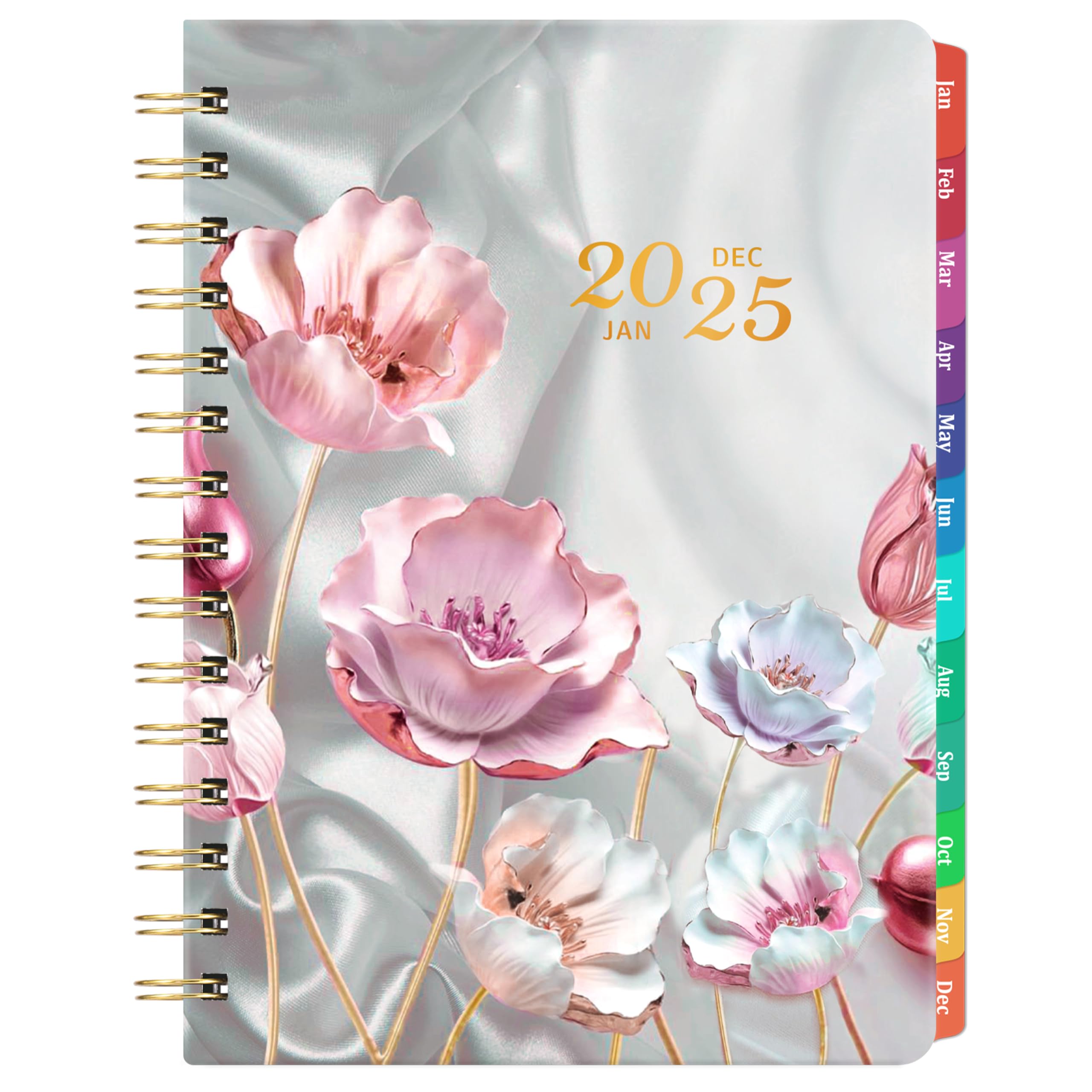 2025 Planner - 2025 Planner Weekly and Monthly with Tabs, Jan. 2025 - Dec. 2025, Calendar Planner 2025, 6.3" x 8.4", Hardcover with Back Pocket + Thick Paper - Pink Flower