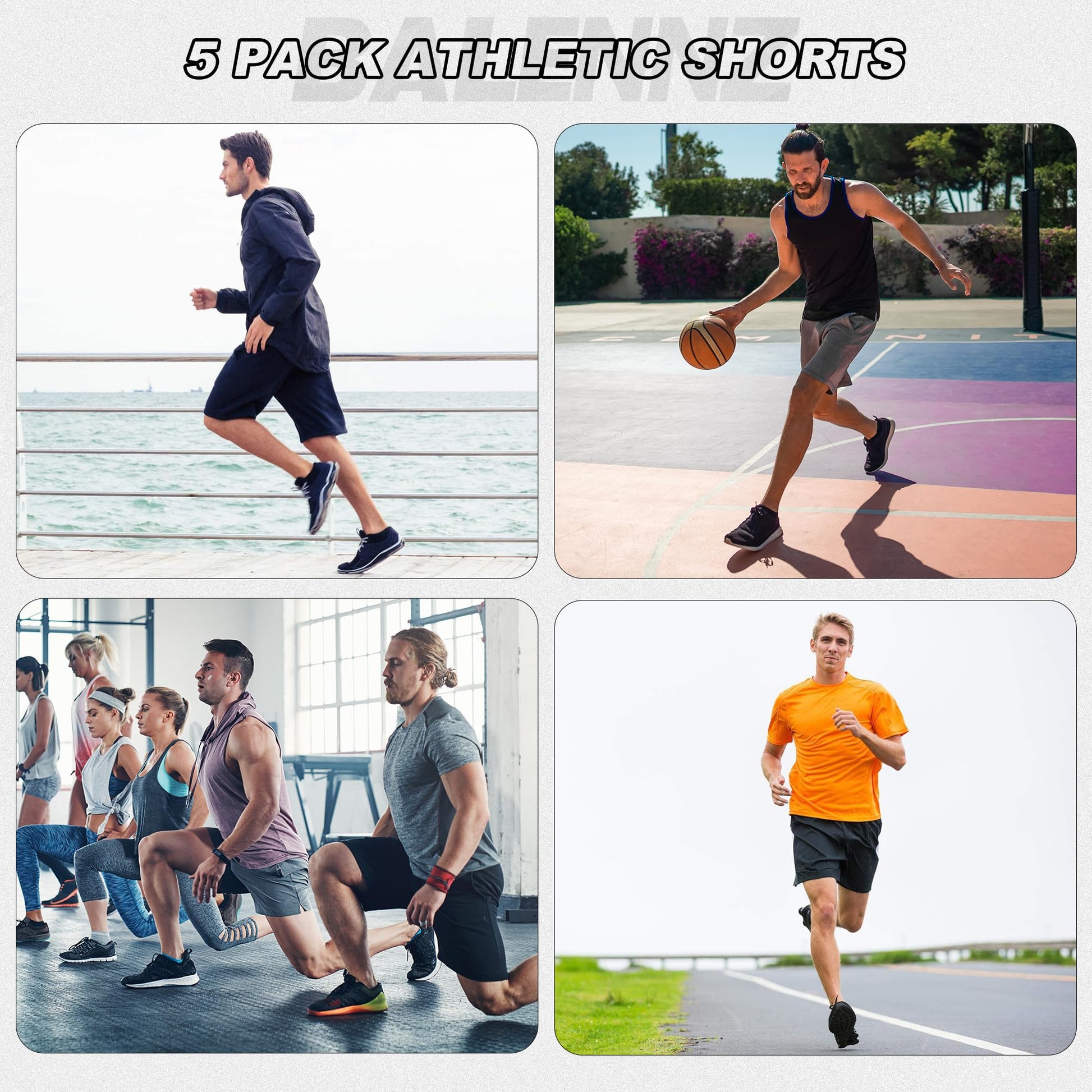 BALENNZ Athletic Shorts for Men with Pockets and Elastic Waistband Quick Dry Activewear