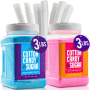 The Candery Cotton Candy Floss Sugar (2-Pack) Includes 100 Premium Cones | Raspberry Blue and Strawberry | Plastic, Reusable Jars | Easy Pour Spout or Scoop | Includes Scooper | 3 LBS Jars