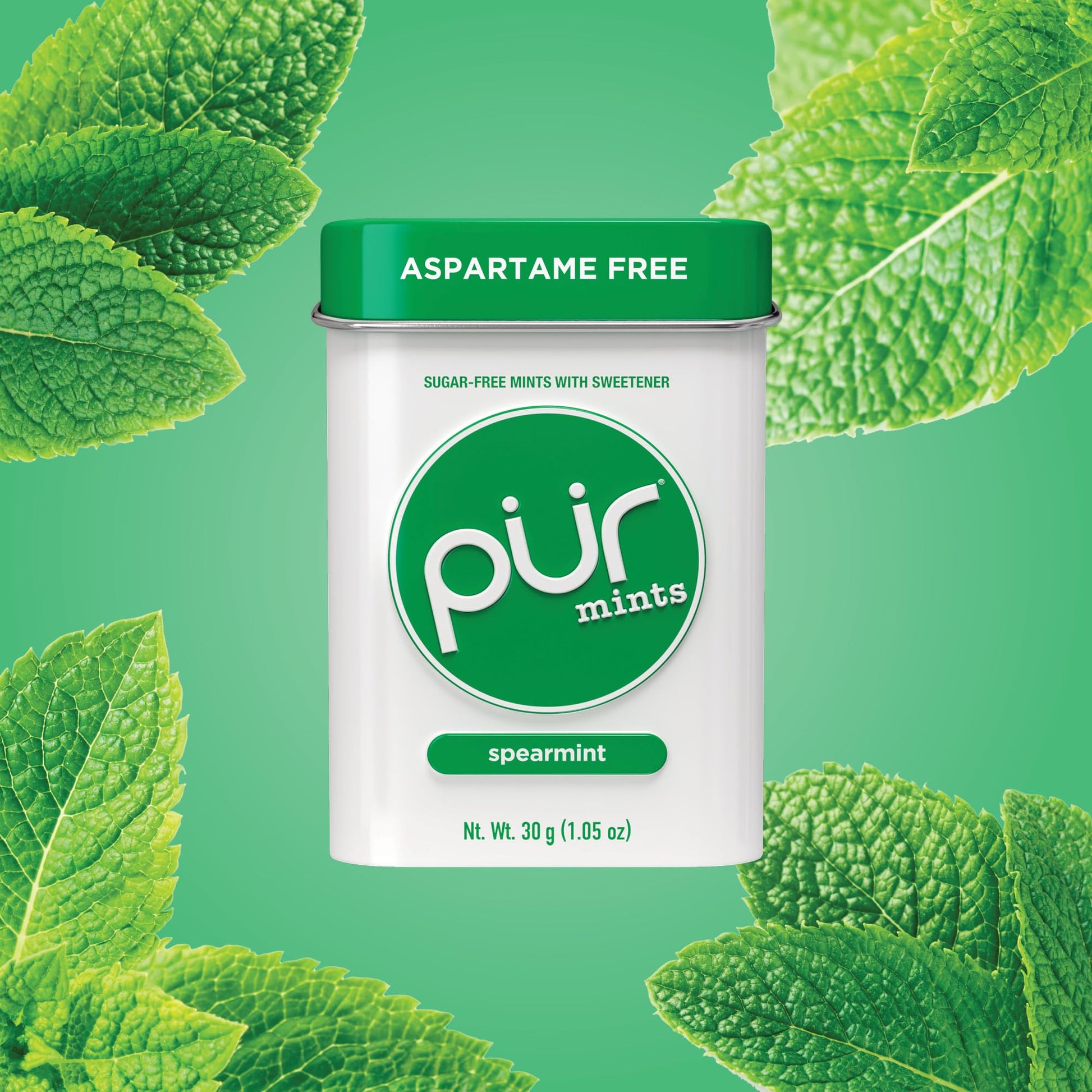PUR Mints | Aspartame Free Mints | Made with Xylitol | Sugar Free, Vegan, Gluten Free & Keto Friendly | Natural Spearmint Flavored Mints, 30 Pieces (Pack of 2)