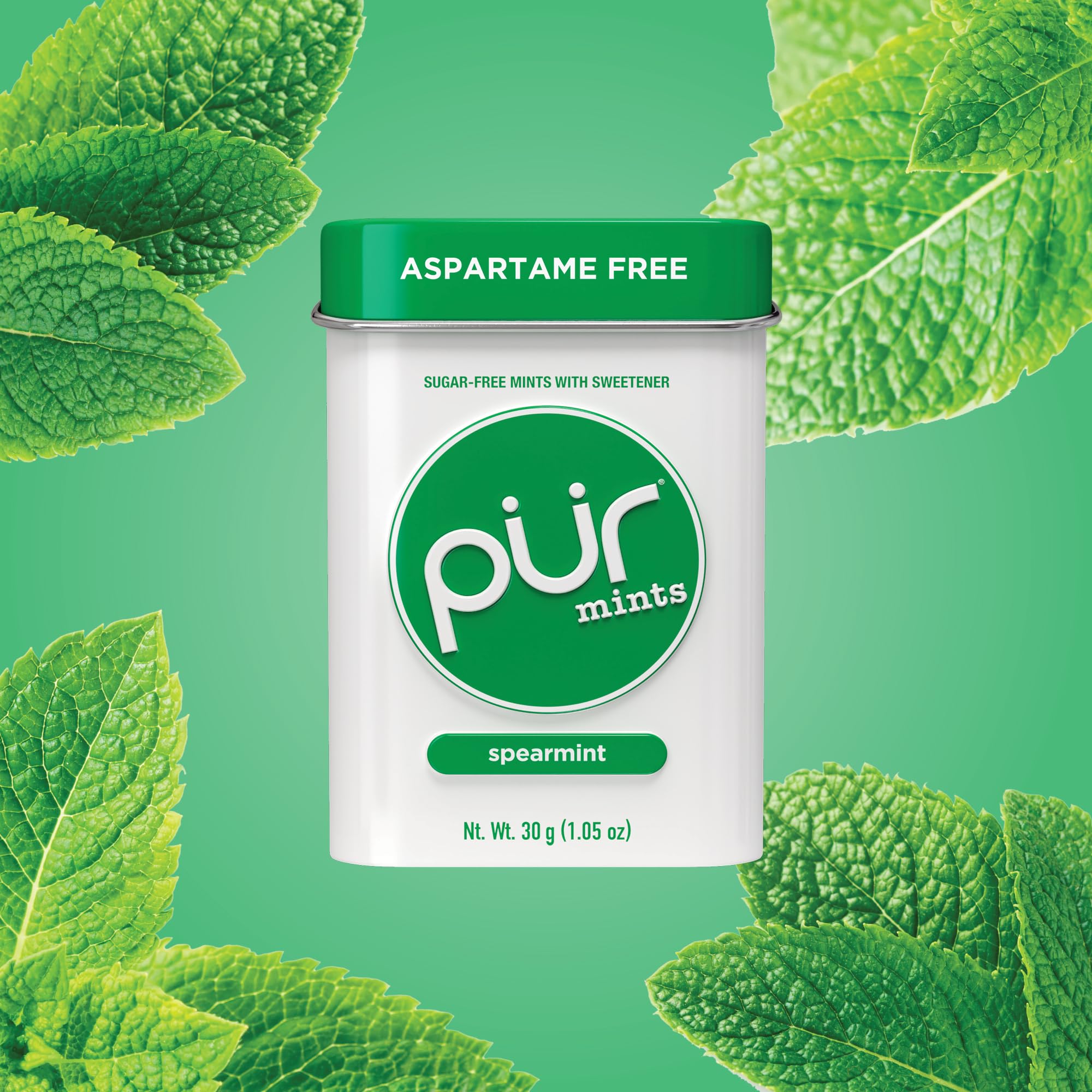PUR Mints | Aspartame Free Mints | Made with Xylitol | Sugar Free, Vegan, Gluten Free & Keto Friendly | Natural Spearmint Flavored Mints, 30 Pieces (Pack of 2)