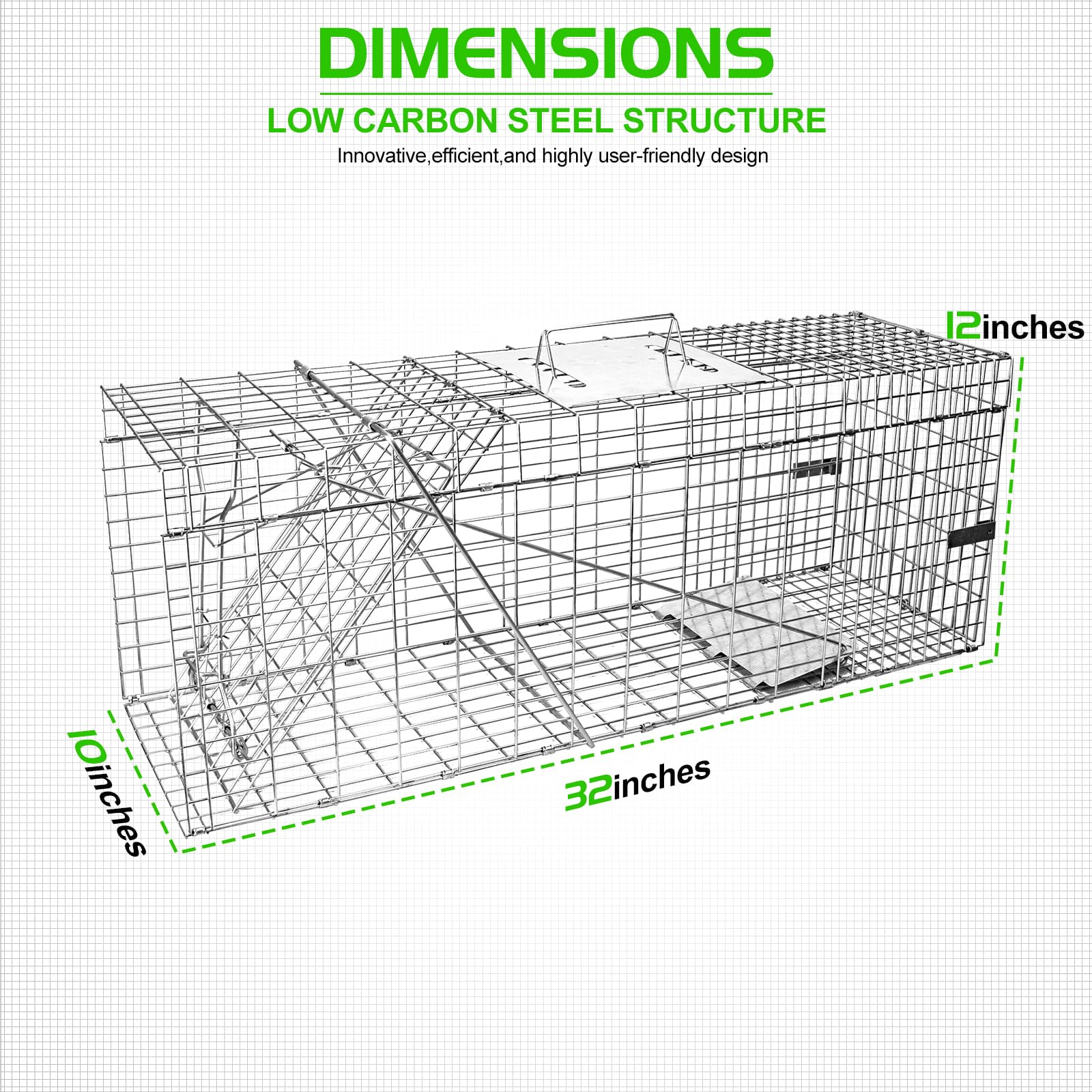 SZHLUX 32" Live Animal Cage Trap, Heavy Duty Folding Raccoon Traps, Humane Cat Trap for Stray Cats, Raccoons, Squirrel, Skunk, Mole, Groundhog, Armadillo, Rabbit, Catch and Release