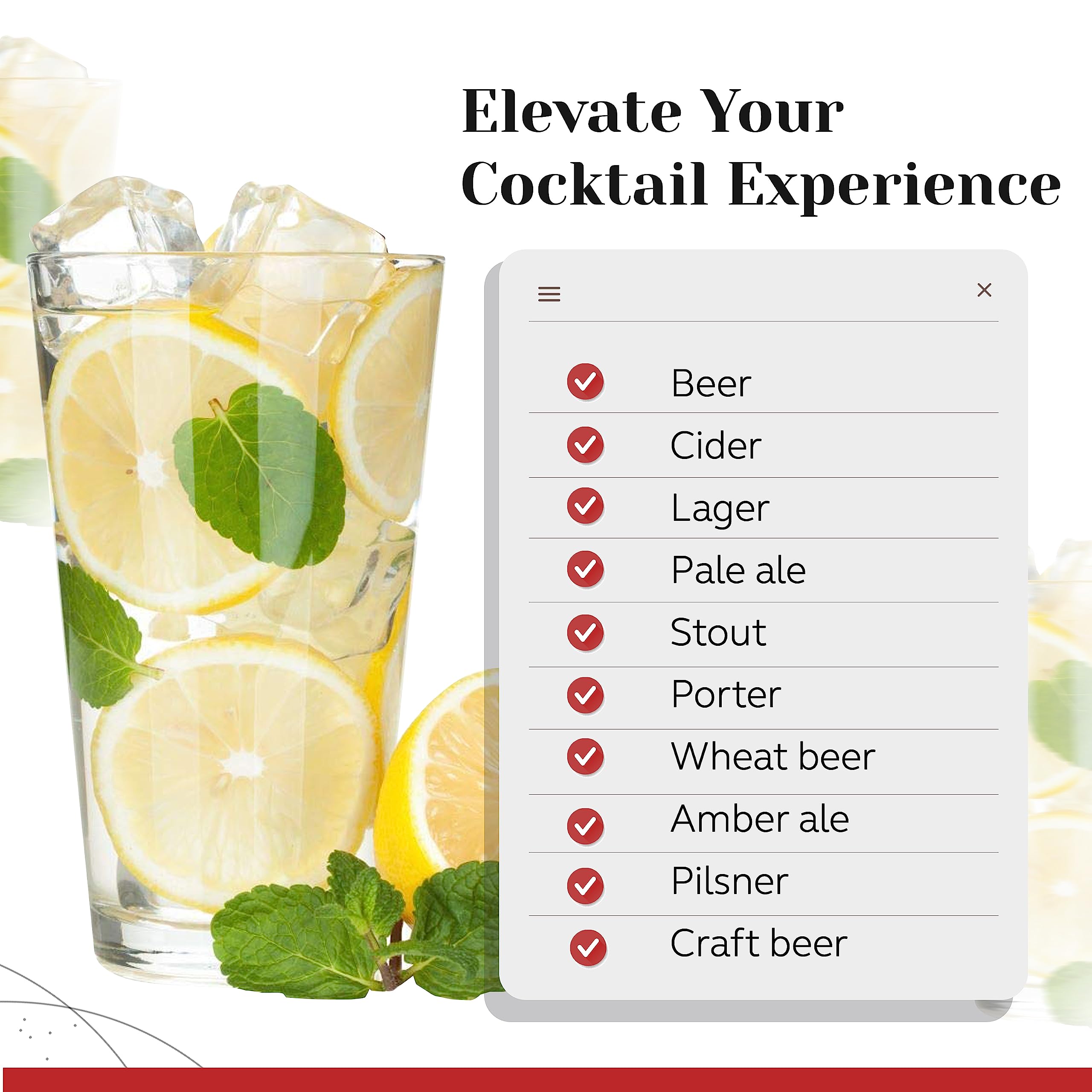 Pint Glasses Set of 6 - 16 oz Drinking Glasses Made for Cold Beverages - 16 oz Mixing Glass & Highball Set of 6 for Homes, Pubs & More - Freezer & Dishwasher-Friendly Cocktail Glasses, PARNOO