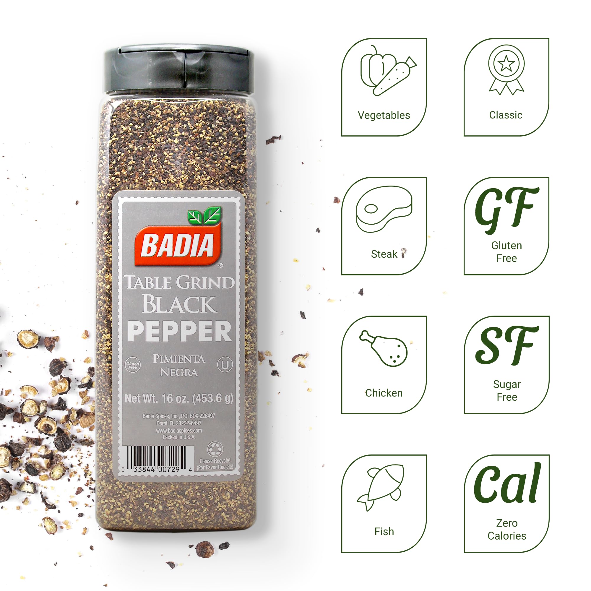 Badia Black Pepper Table Grind, 16 oz - Premium Seasoning for Cooking & Freshly Ground Flavor
