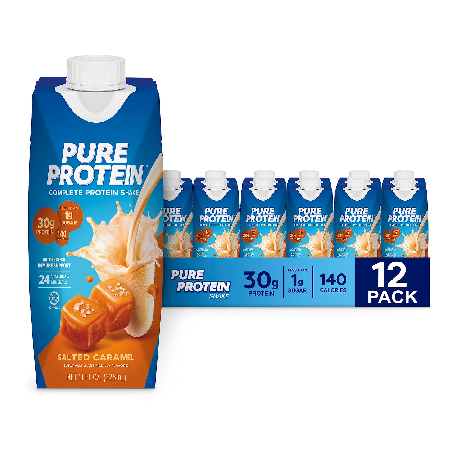 Pure Protein Vanilla Protein Shake, 30g Complete Protein, Vitamins A, C, D, and E plus Zinc to Support Immune Health, Ready to Drink and Keto-Friendly, 11oz Bottles, 12 Pack