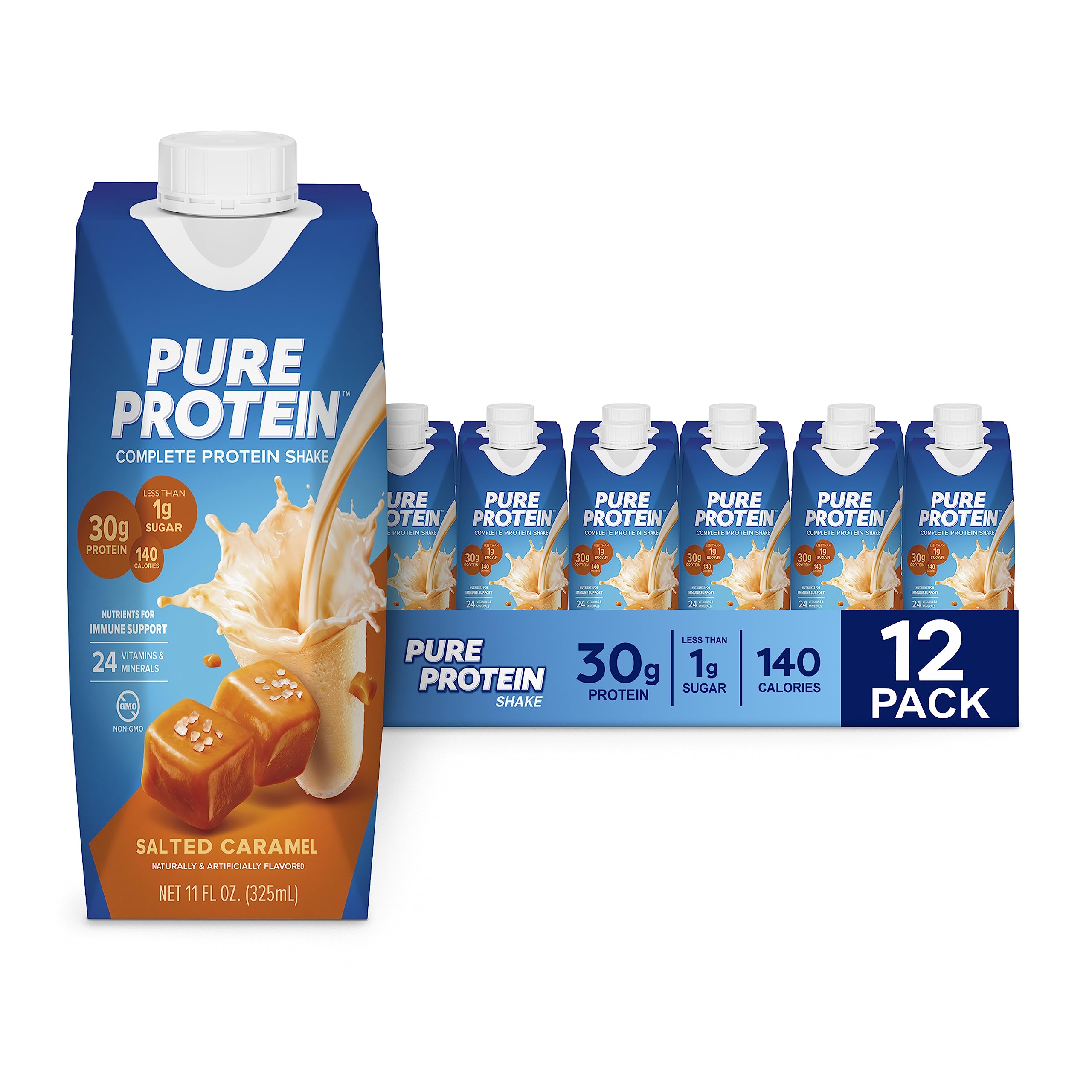 Pure Protein Vanilla Protein Shake, 30g Complete Protein, Vitamins A, C, D, and E plus Zinc to Support Immune Health, Ready to Drink and Keto-Friendly, 11oz Bottles, 12 Pack
