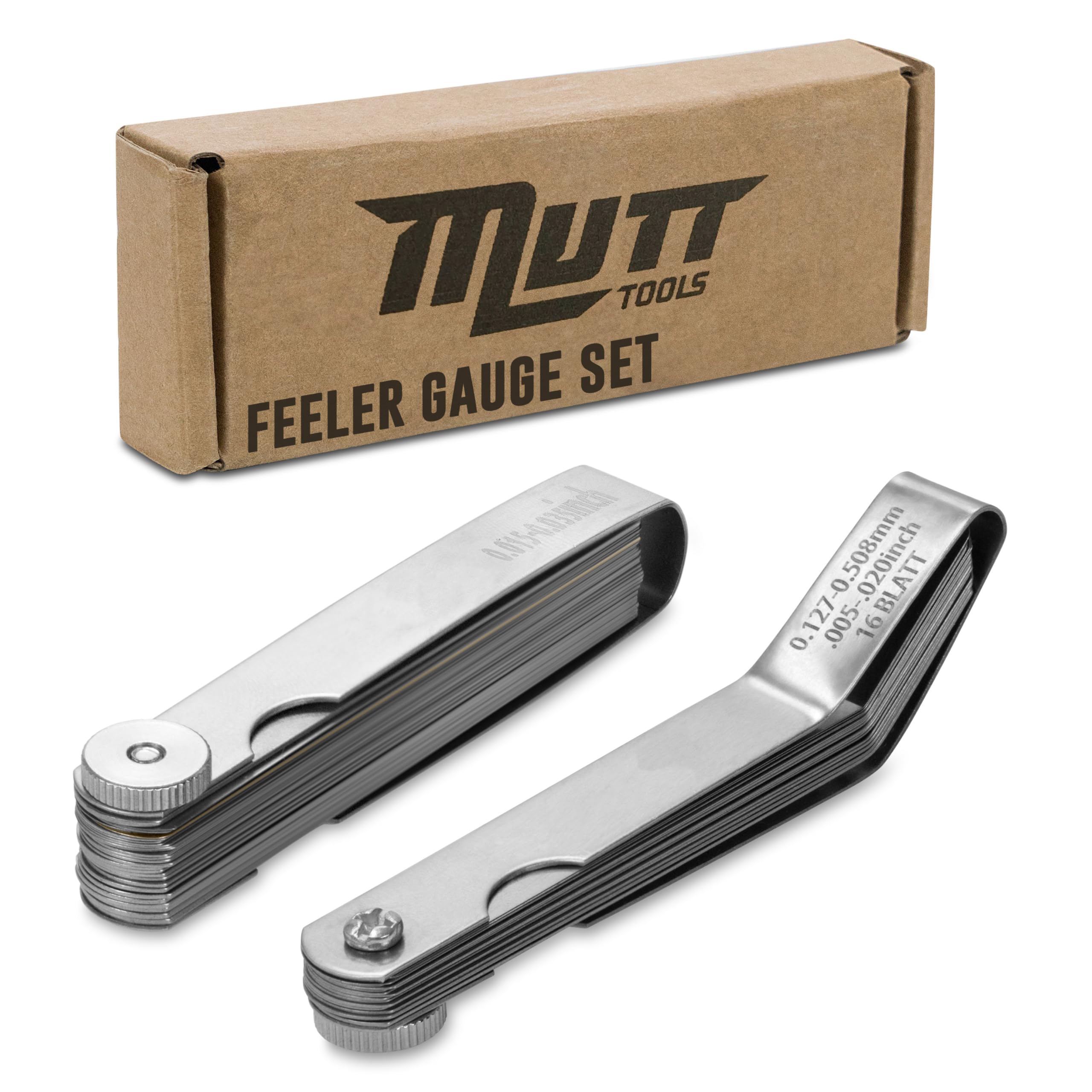Mutt Tools 2er-Set Fühlerlehren – Hochwertige gerade und abgewinkelte Fühlerlehren für Ventile – Zoll- und metrische Messung – Spaltwerkzeug für Kraftfahrzeuge