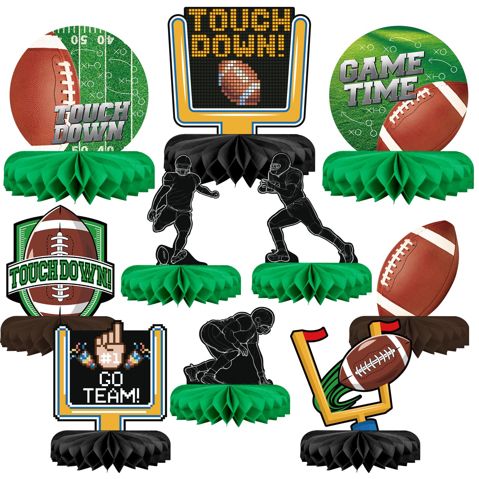 10PCS Football Party Decorations Football Table Centerpiece Football Honeycomb Centerpieces Table Toppers for Football Birthday Party Football Game Day Tailgate Party Supplies