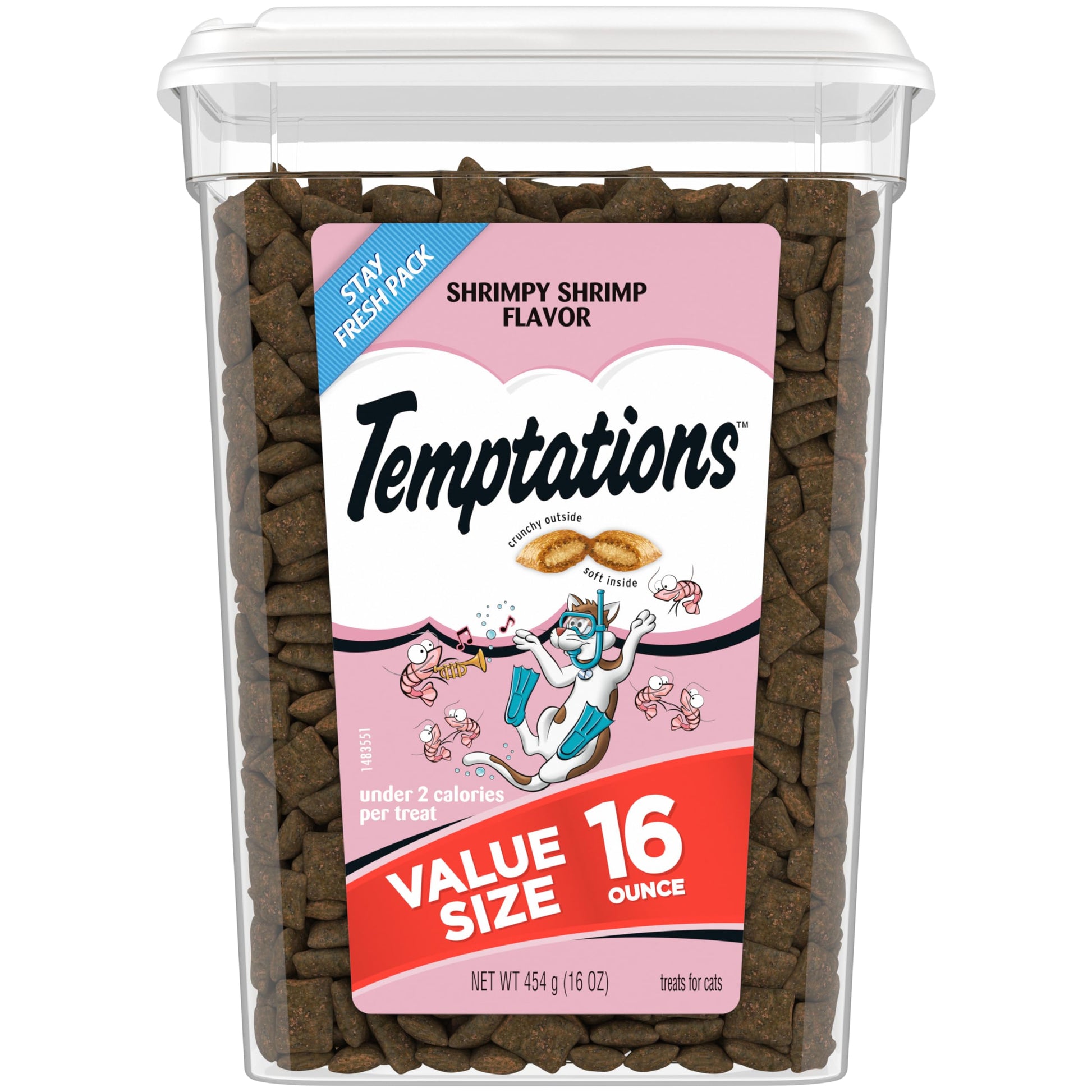 Temptations Classic Crunchy and Soft Cat Treats, Shrimpy Shrimp Flavor, 16 oz. Tub
