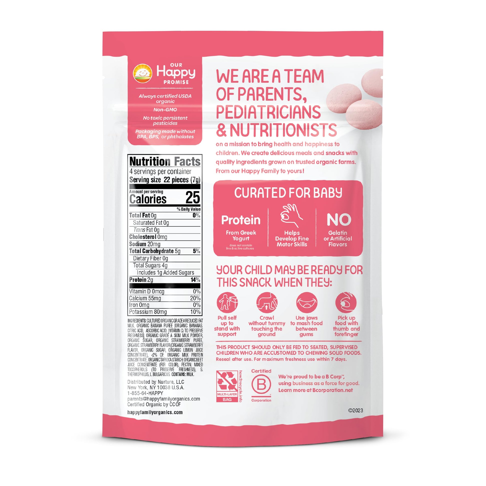 Happy Baby Organics Greek Yogis Freeze-Dried Greek Yogurt and Fruit Snacks, Strawberry Banana, 1 Ounce (Pack of 1) packaging may vary