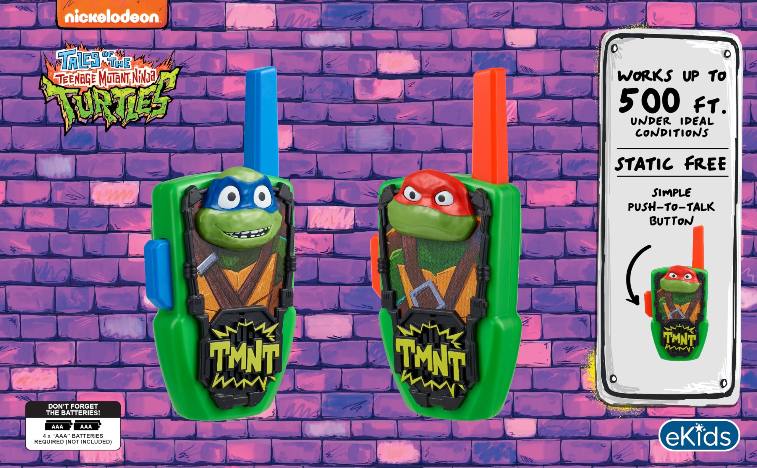 eKids Teenage Mutant Ninja Turtles Toy Walkie Talkies for Kids, Static Free Indoor and Outdoor Toys for Boys, Designed for Fans of Ninja Turtles Toys