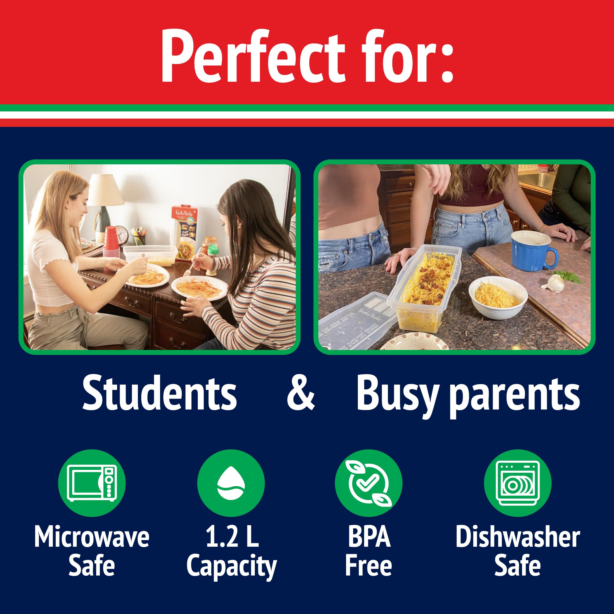 The Original Fasta Pasta Microwave Cooker with Lid & Built-in Strainer-No More Messes, Waiting for Water to Boil, or Sticky Noodles-Perfect Al Dente Pasta Every time- Patented Design, It Really Works