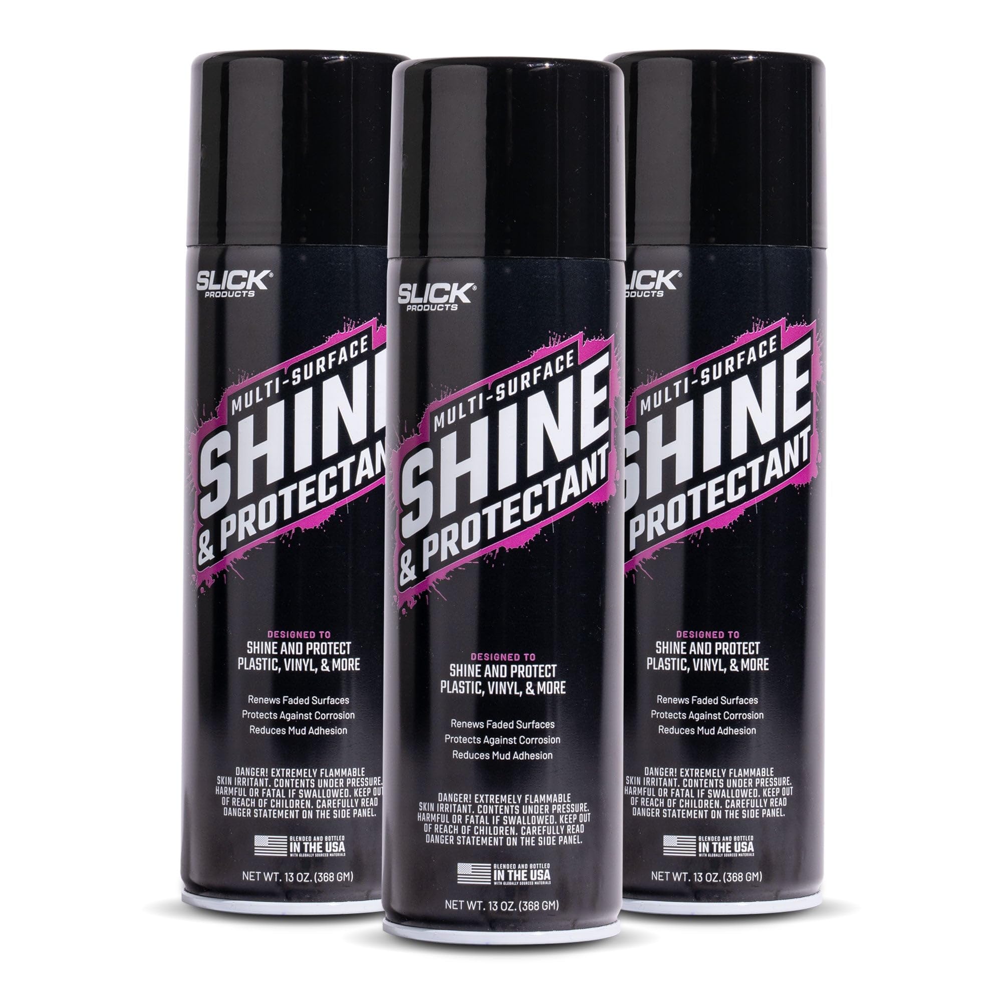 Slick Products Shine & Protectant, Long-Lasting High-Gloss Clear Coat Spray, Renew, Shine, and Protect Plastic, Vinyl, Rubber, Trim, and More