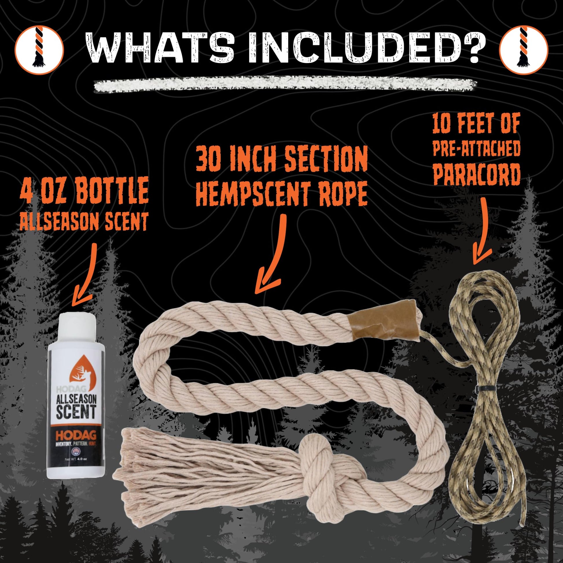 HODAG HempScent Rope for Deer Hunting – Effective Whitetail Attractant & Lure – Easy to Set Up Mock Scrape Kit with 4 oz AllSeason Scent - Buck or Doe Urine, Estrus Dripper Alternative (Single-Setup)