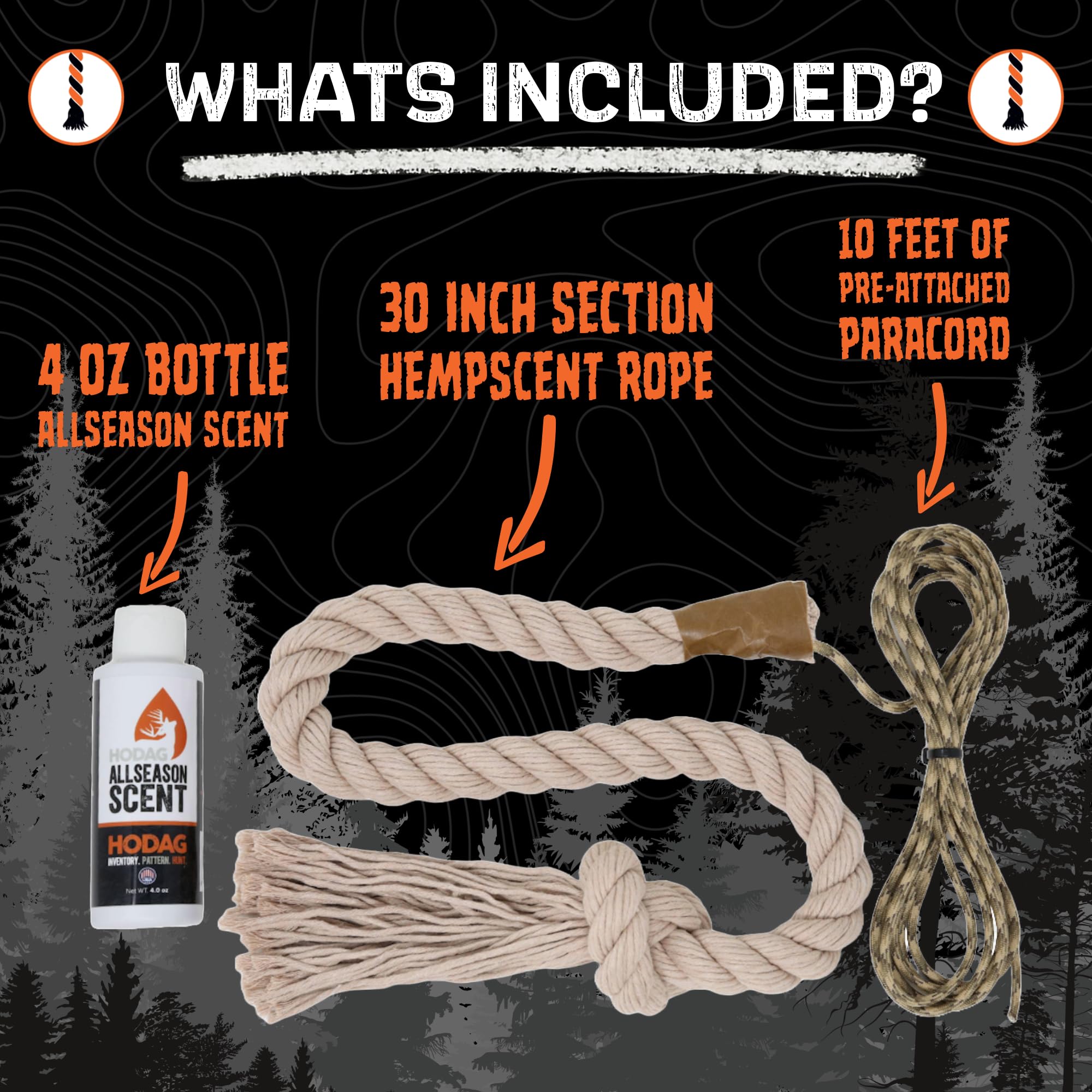 HODAG HempScent Rope for Deer Hunting – Effective Whitetail Attractant & Lure – Easy to Set Up Mock Scrape Kit with 4 oz AllSeason Scent - Buck or Doe Urine, Estrus Dripper Alternative (Single-Setup)