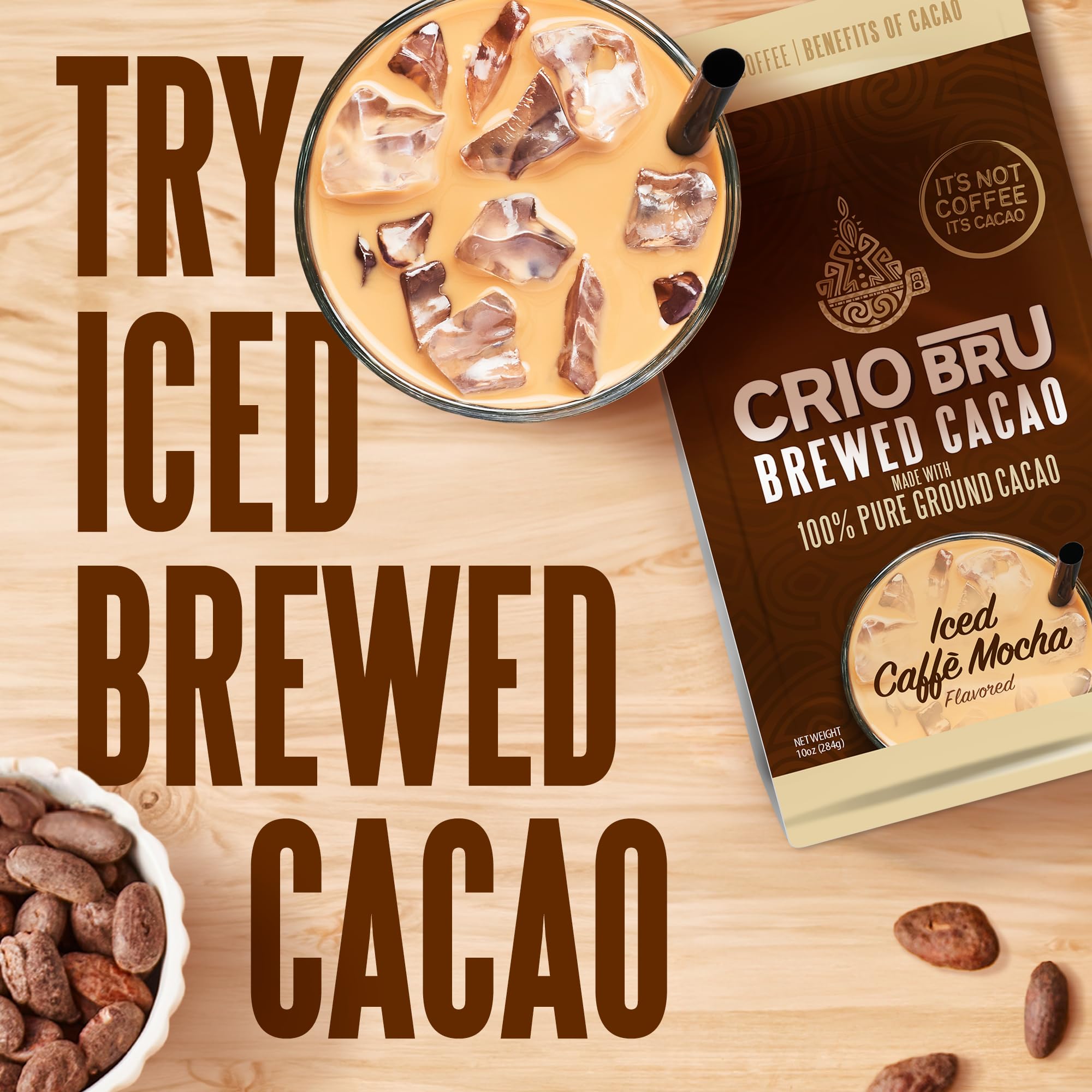 Crio Bru Brewed Cacao Nicaragua Medium Roast - Coffee Alternative Natural Healthy Drink | 100% Pure Ground Cacao Beans | 99.99% Caffeine Free, Keto, Low Carb, Paleo, Non-GMO, Organic (10ozFBM)