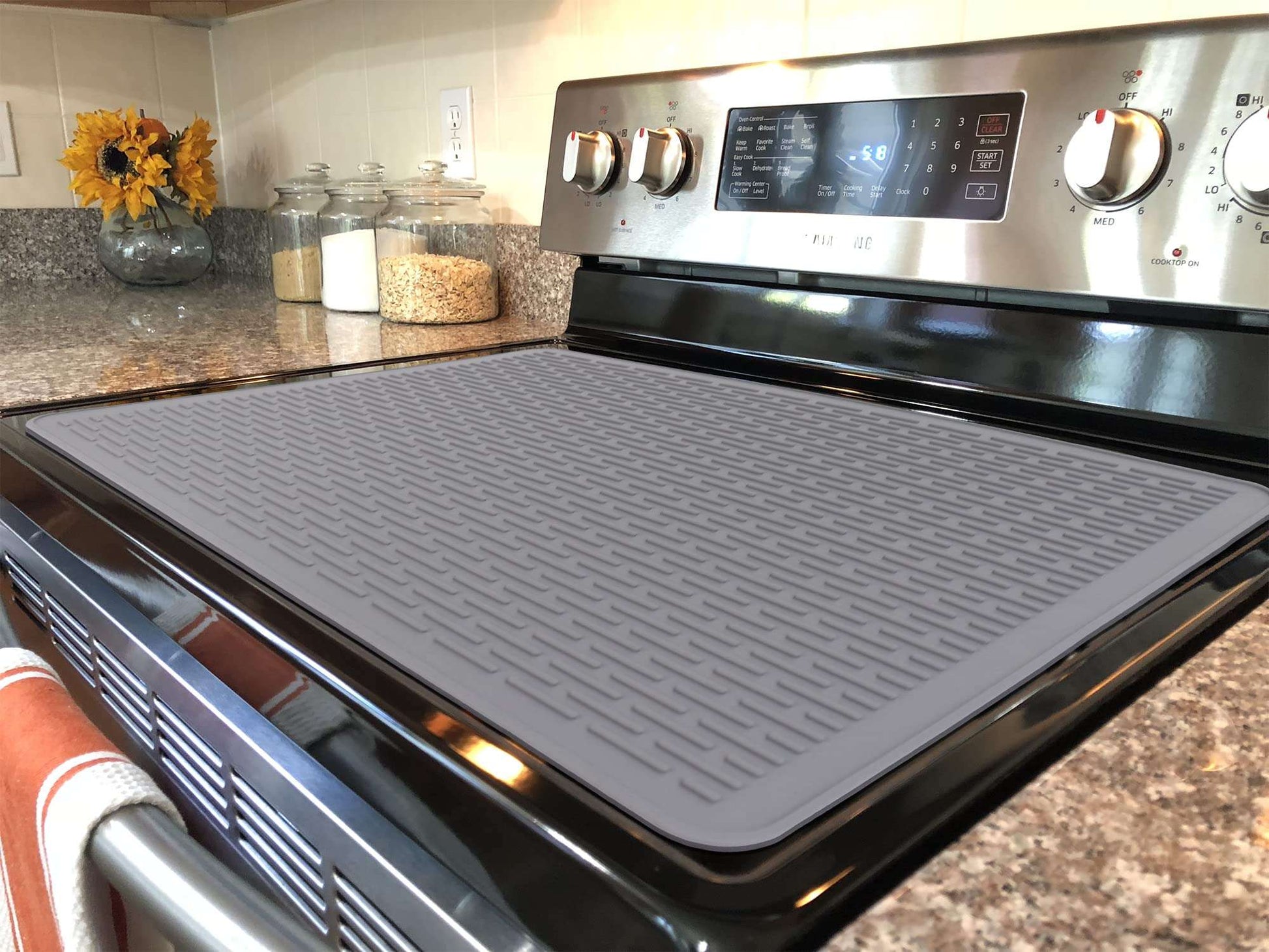 Stove Top Cover for Electric Stove - Silicone Stove Mat for Glass Top Stove, Glass Cooktop Protector, XL Dish Drying Mats For Kitchen, Range Covers for Electric Stove (Gray, 28 x 20)
