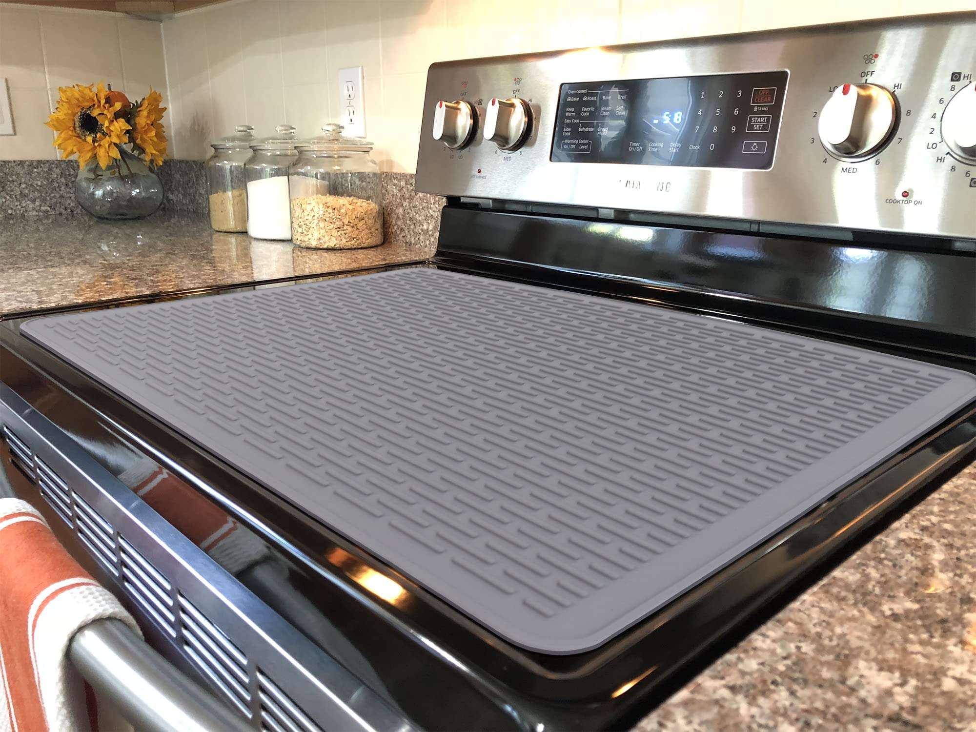 Stove Top Cover for Electric Stove - Silicone Stove Mat for Glass Top Stove, Glass Cooktop Protector, XL Dish Drying Mats For Kitchen, Range Covers for Electric Stove (Gray, 28 x 20)