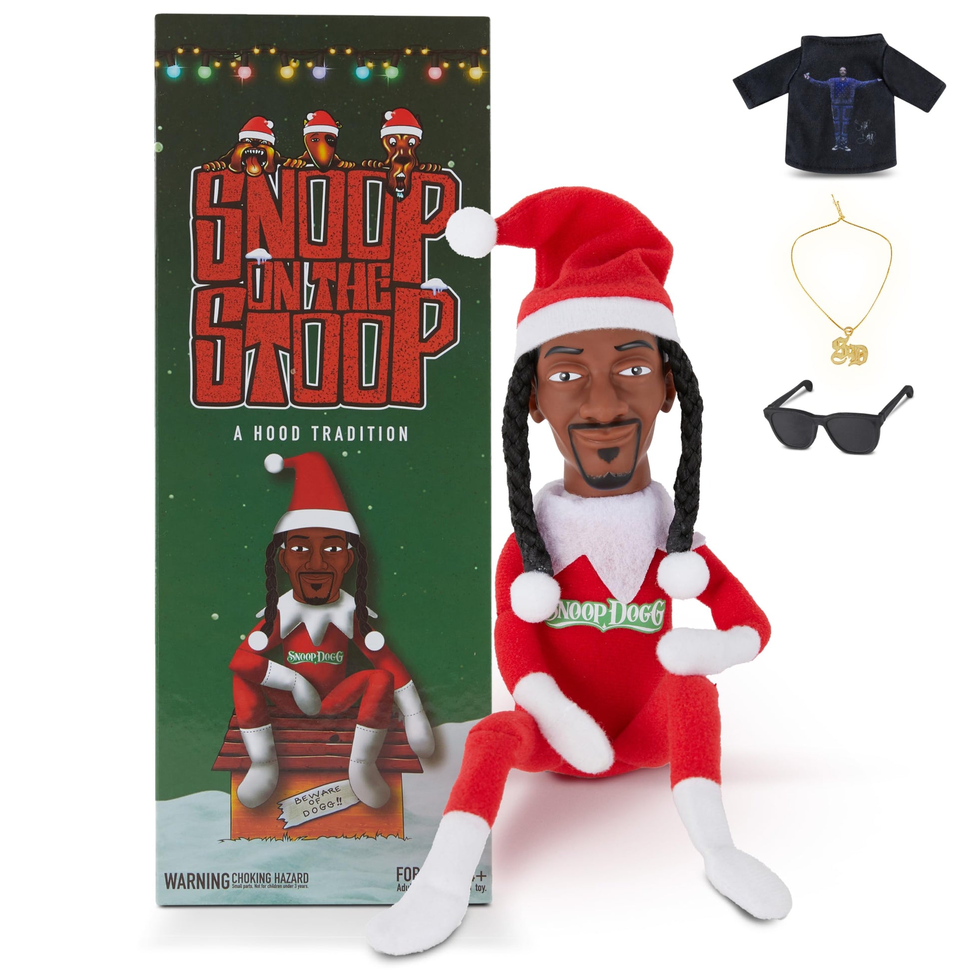 Snoop Dogg Snoop on a Stoop 2024 Christmas Elf Doll, 12ÃƒÂ¢Ã‚Â€Ã‚Â Small Plush Toys Shelf Decor, Includes Elf Toy, Extra Tshirt, Sunglasses and Necklace, for Men & Women.
