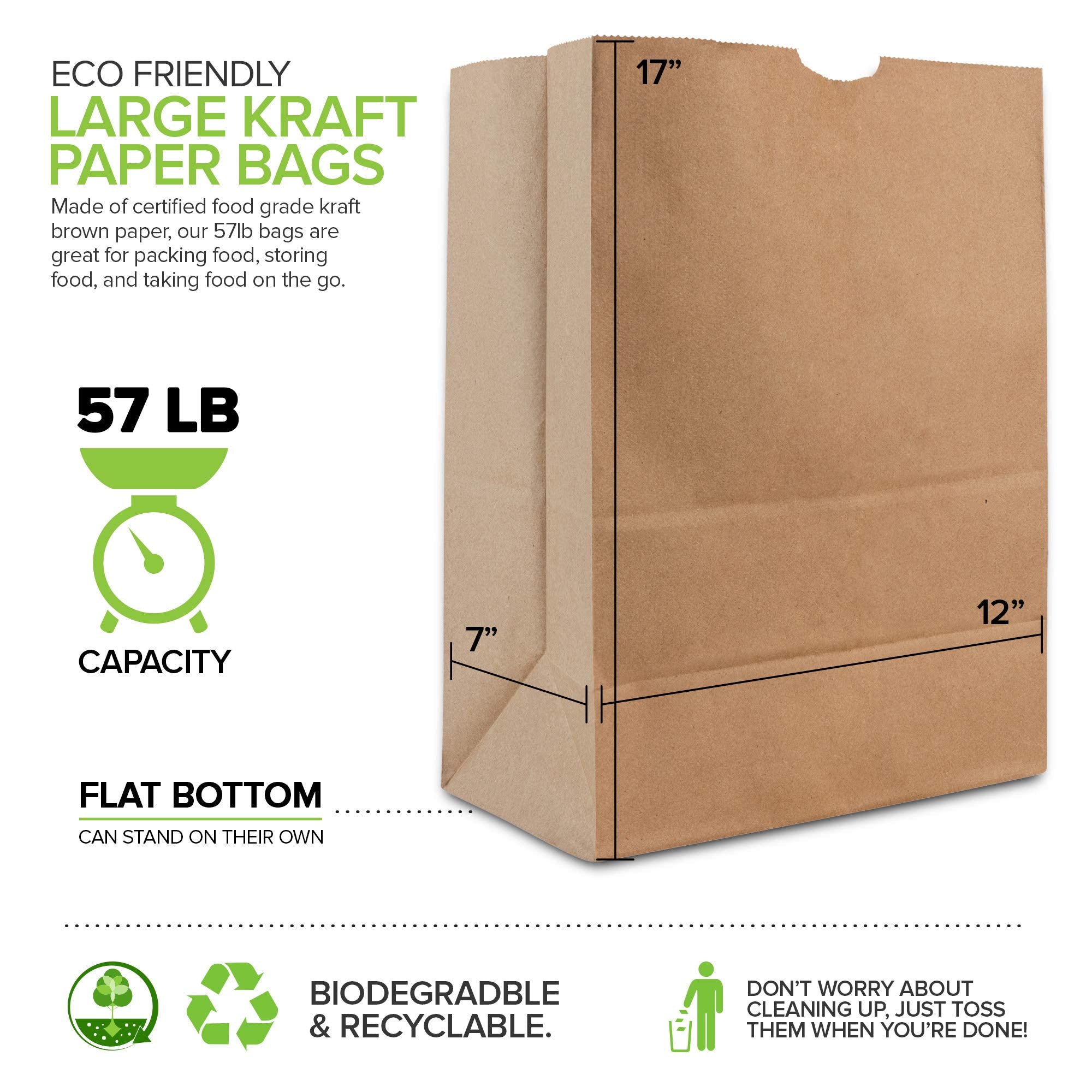 Stock Your Home 57 Lb Kraft Paper Bag (100 Count) Heavy Duty, Large Brown Paper Grocery Bags for Food Shopping, Recycling, Trash, Bulk Pack Size