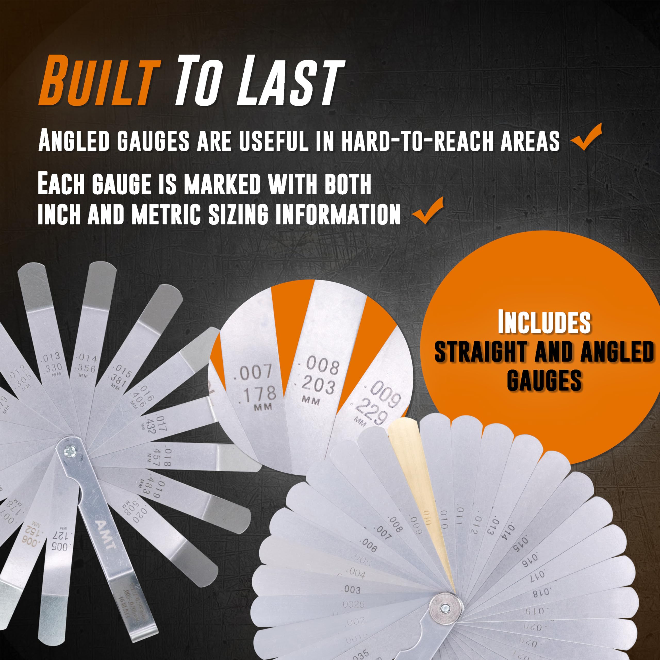 Mutt Tools 2pc Feeler Gauge Set - Premium Straight & Angled Feeler Gauges for Valves - Inch and Metric Measurement - Gap Tool for Automotive