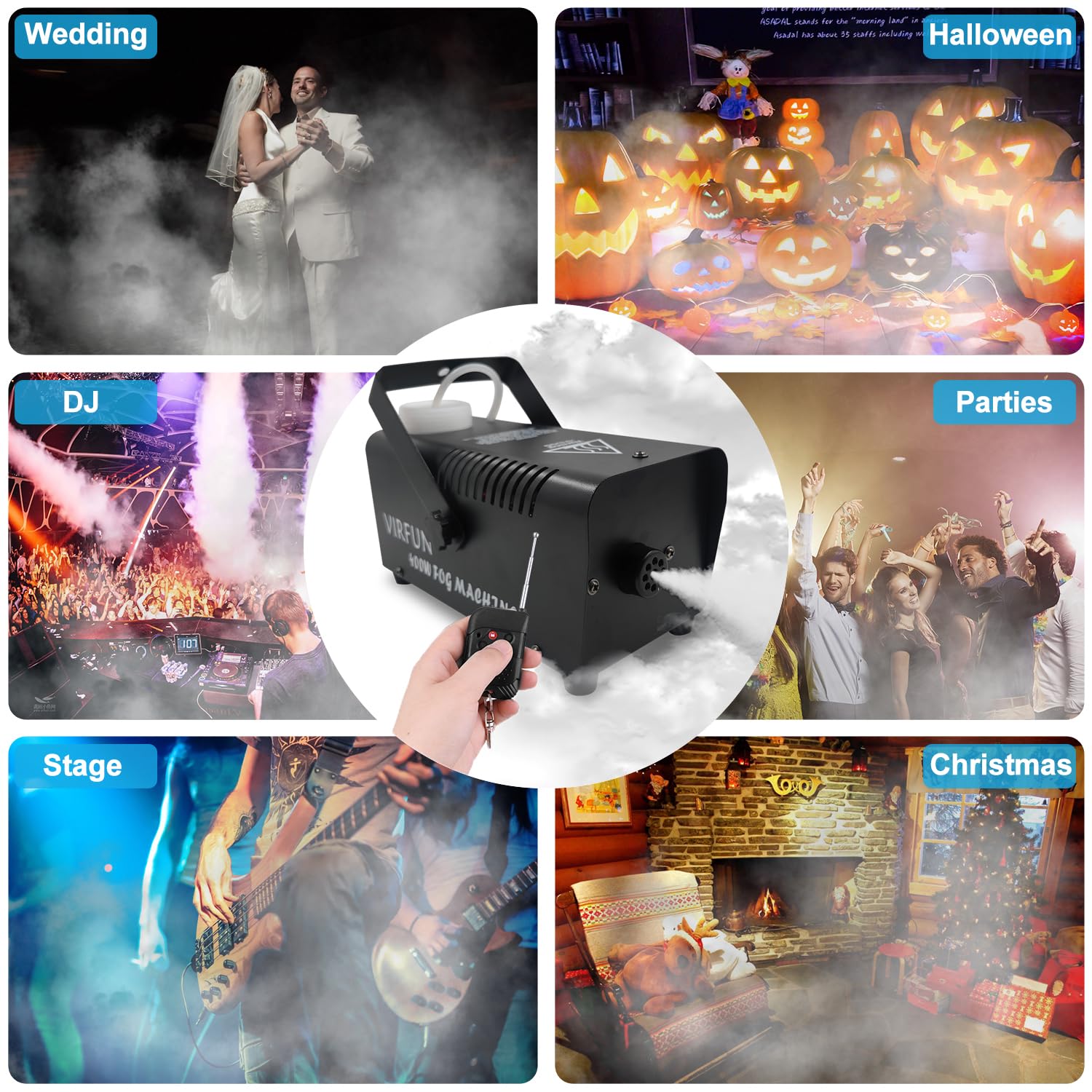VIRFUN Fog Machine, Smoke Machine with Wireless&Wired Remote Control for Parties Halloween Wedding and Stage Effect, 400W
