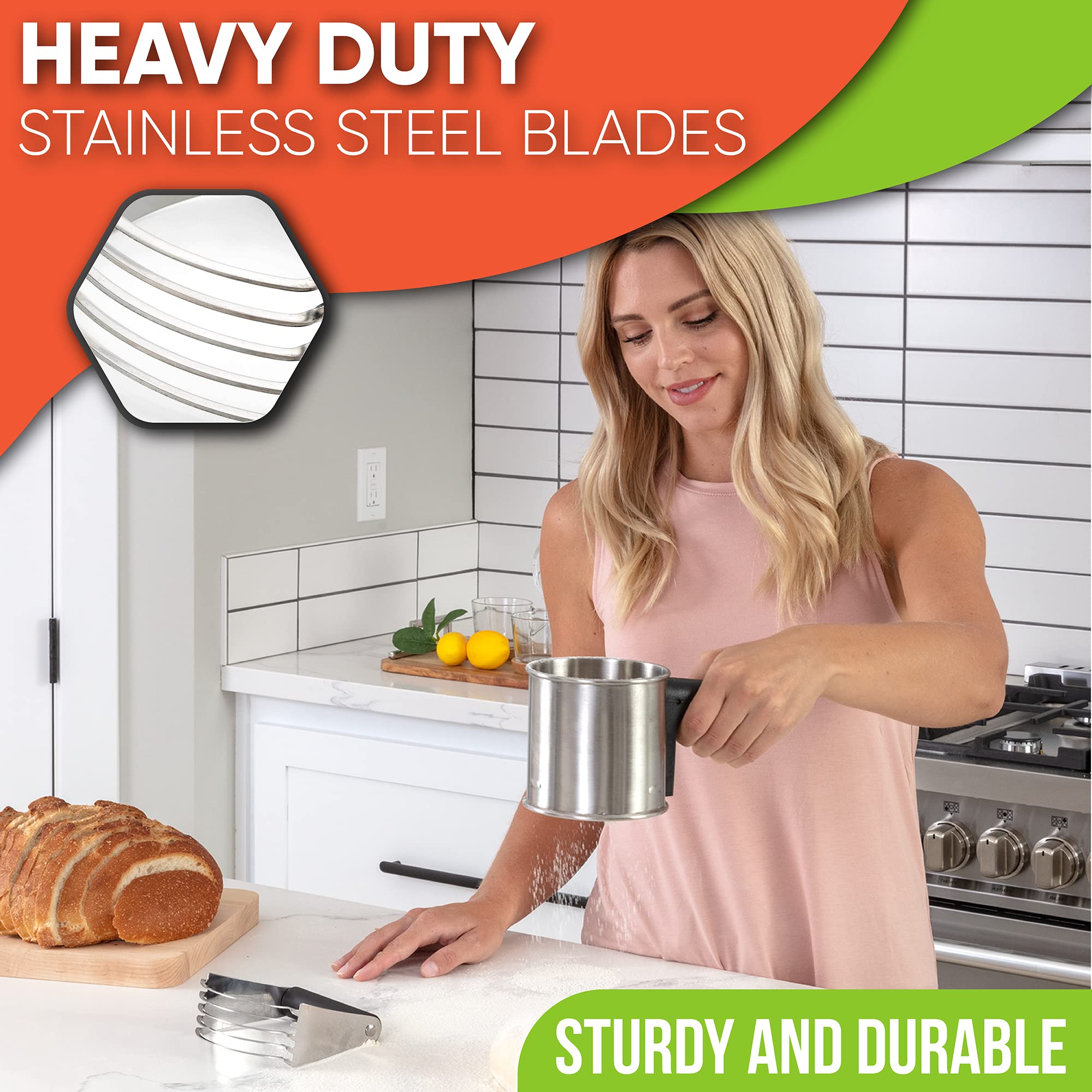 Spring Chef Dough Blender, Top Professional Pastry Cutter with Heavy Duty Stainless Steel Blades, Medium Size, Black