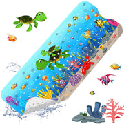 XIYUNTE Baby Bath Mat for Tub Non Slip Kids Bath Mat - 40''x16'' Extra Long Cartoon Sea Turtle Baby Bath Tub Mat Eco-Friendly Toddler Bath Mats with Suction Cups & Drain Holes Easy to Clean & Drying